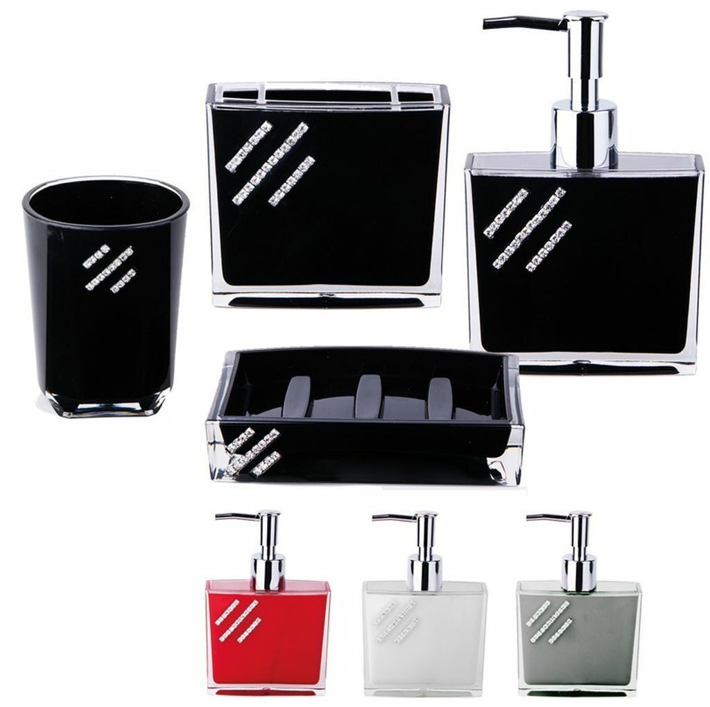 emeco Seifenschale Designer Bad SET 4 tlg. Badezimmer Дозаторы мыла WC Mit Strasssteinen