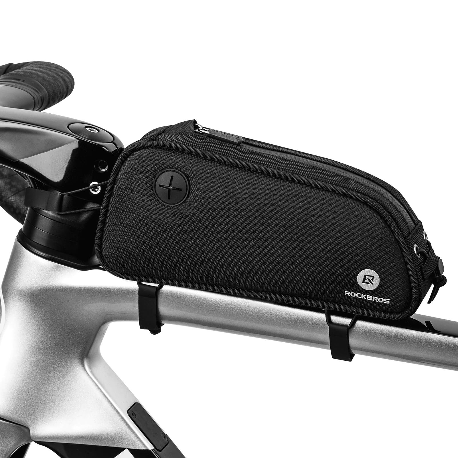 ROCKBROS Rahmentasche Rahmentasche 1,3L MTB Oberrohrtasche, reflektierendes Logo, elastische Riemen, Netztasche