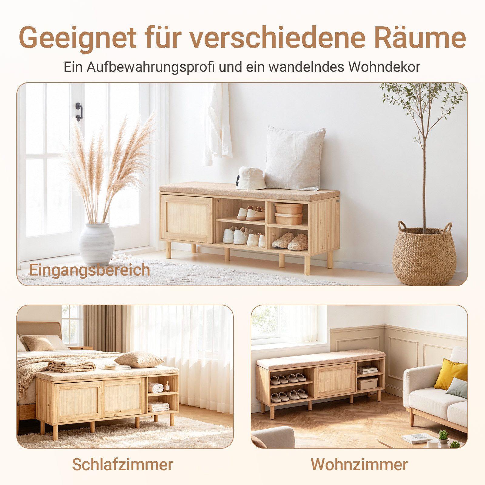SoBuy Schuhbank FSR163, Schuhschrank mit Sitzbank, Schuhbank mit Sitzkissen Schuhregal, für stilbewusste Familien im Eingang Flur Wohnzimmer, 230kg Belastbar – Bild 5 von 5