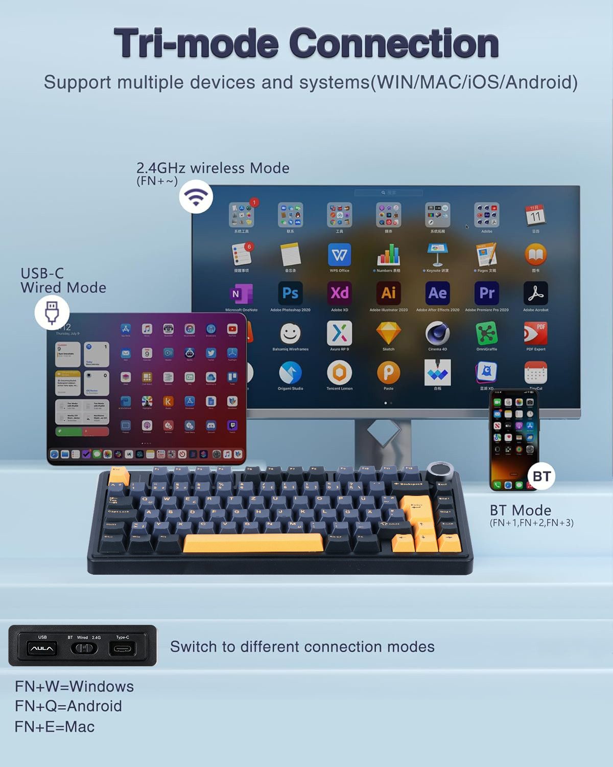 nsihing AULA F75 DE-Layout QWERTZ Mechanische Tastatur RGB Hot Swap Gaming-Tastatur