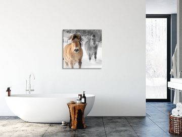 Pixxprint Glasbild zwei schöne Ponys im Schnee, zwei schöne Ponys im Schnee (1 St), Glasbild aus Echtglas, inkl. Aufhängungen und Abstandshalter