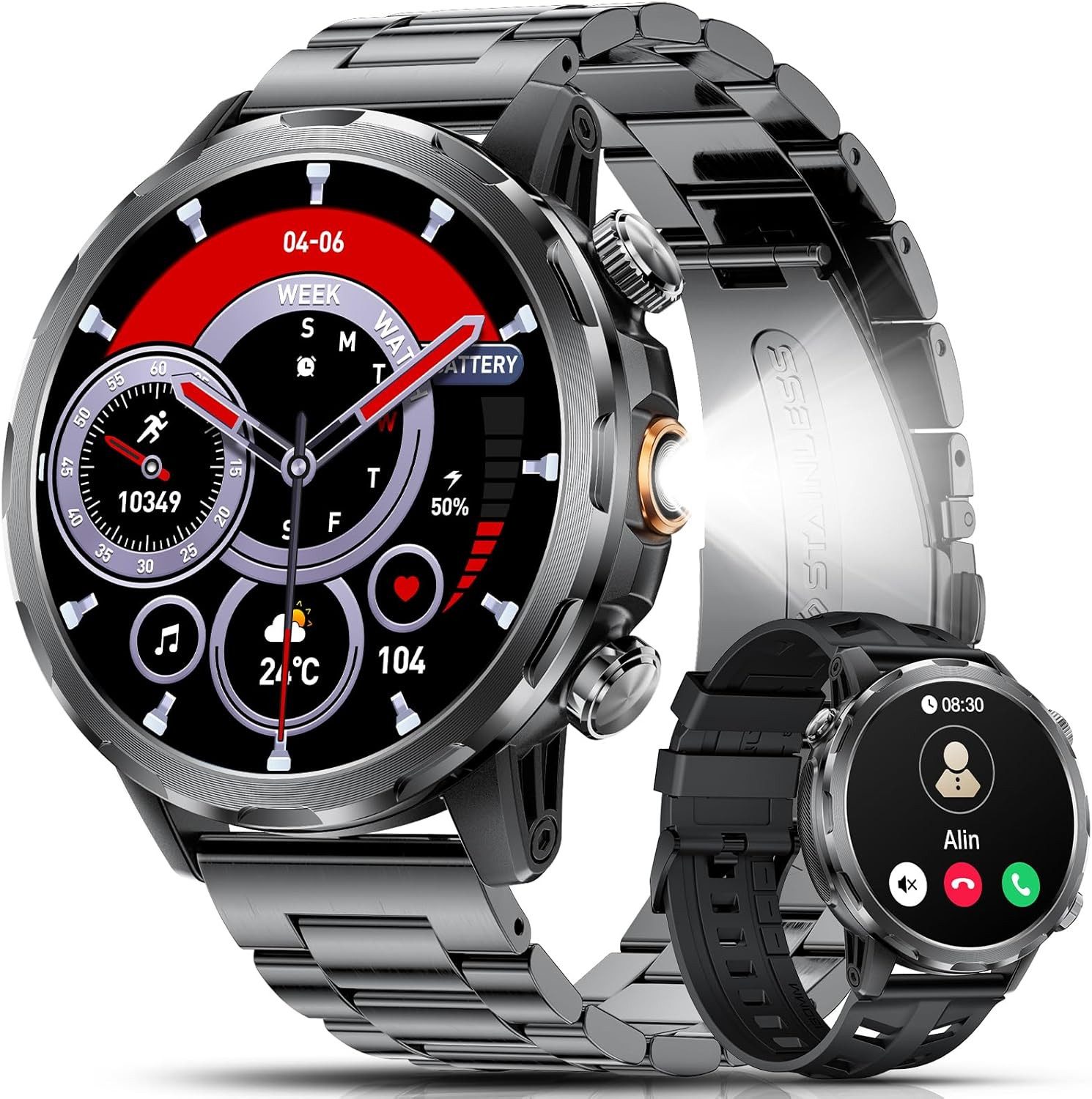 BENYAR EF20-D-V Smartwatch (4,3 cm, android ios), Hochleistungs Herren Smartwatch mit 1000mAh Akku und großem Display