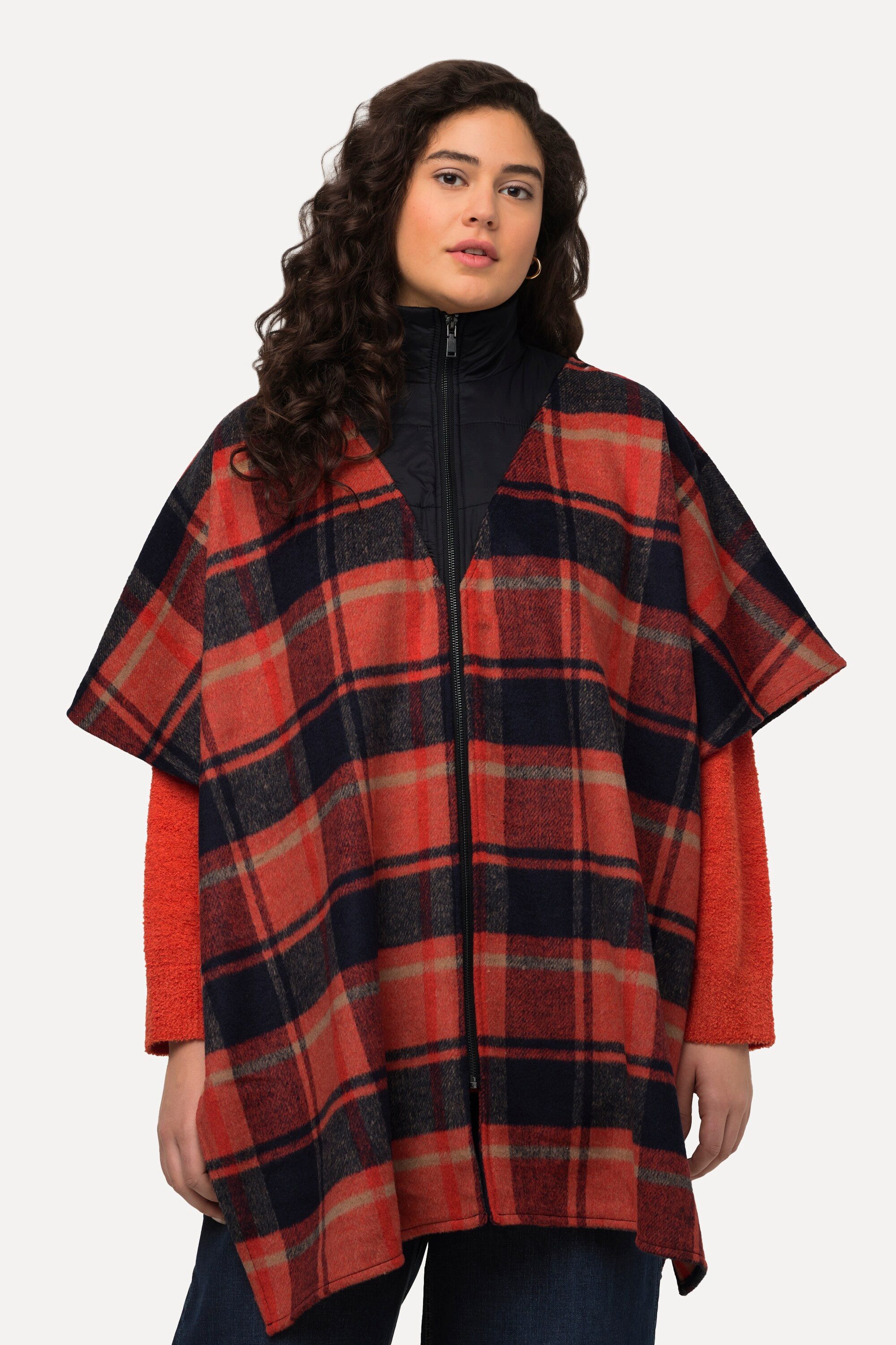 Ulla Popken Sommerjacke Poncho Karomuster Troyerkragen Oversized Halbarm
