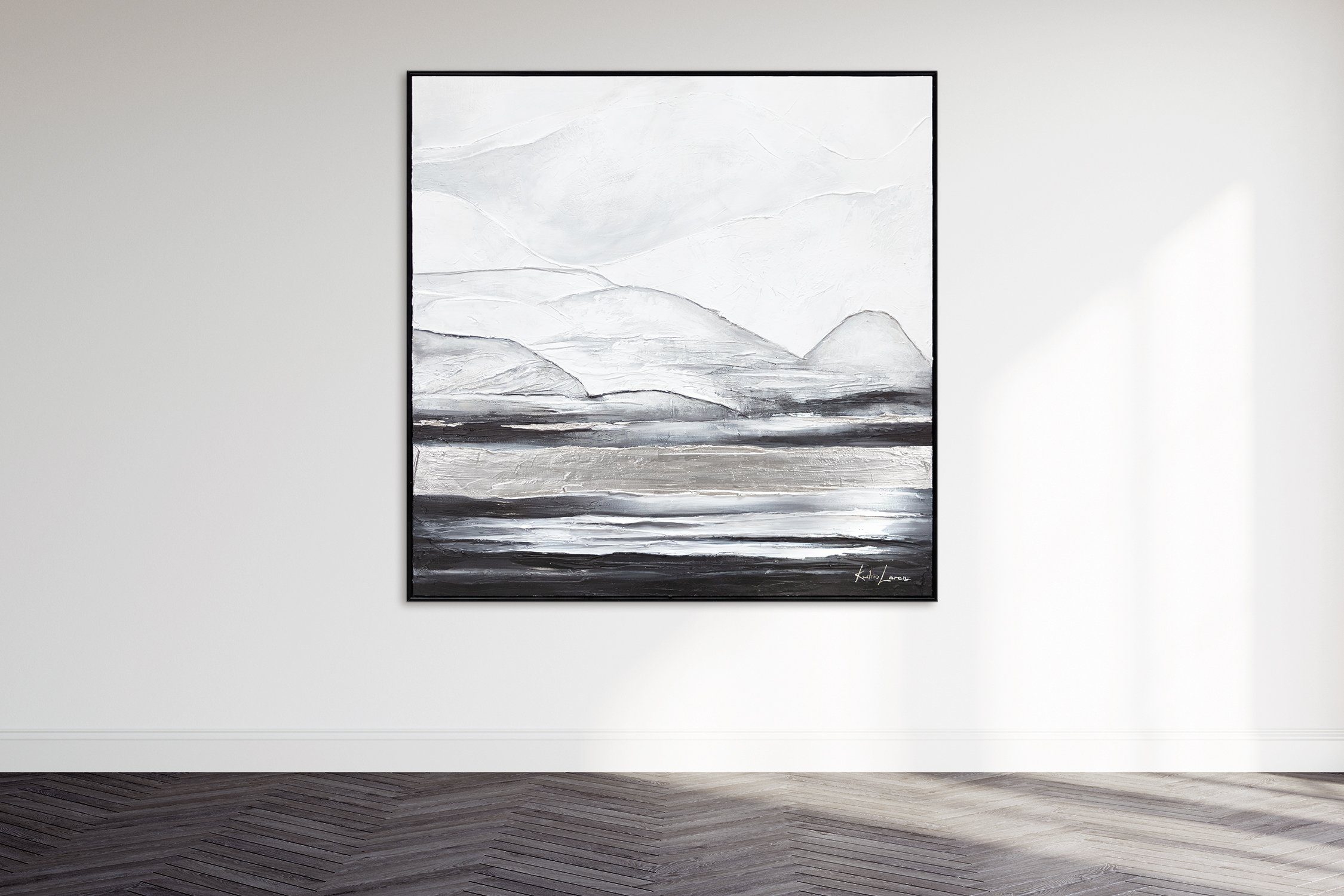 Abstrakte Handgemalt Landschaft Schwarz Rahmen Eisberg, in Leinwand mit Gemälde Bild YS-Art Bilder,