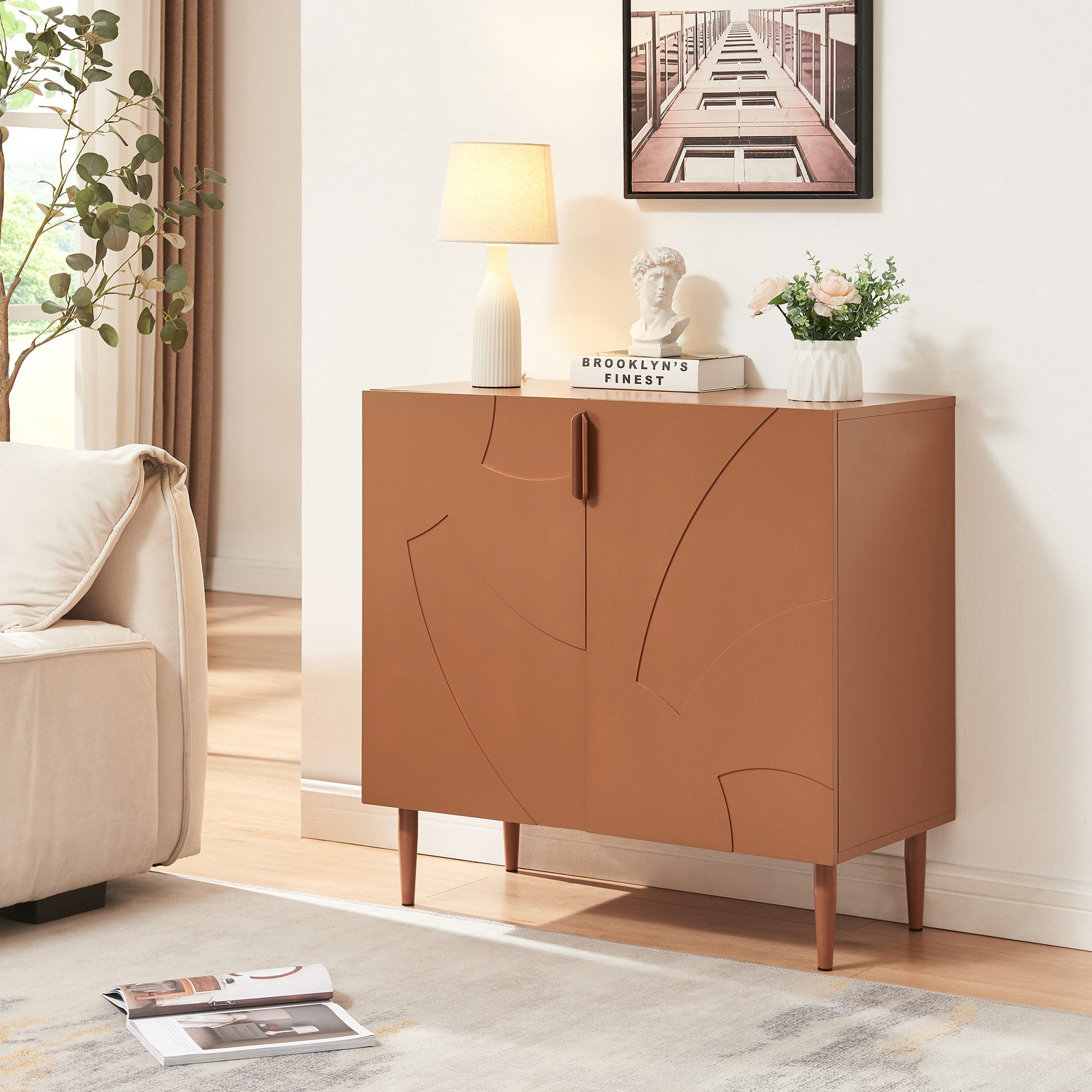 en.casa Sideboard, »Starvili« mit 2 Türen 75 x 76 x 38 cm Rostfarben