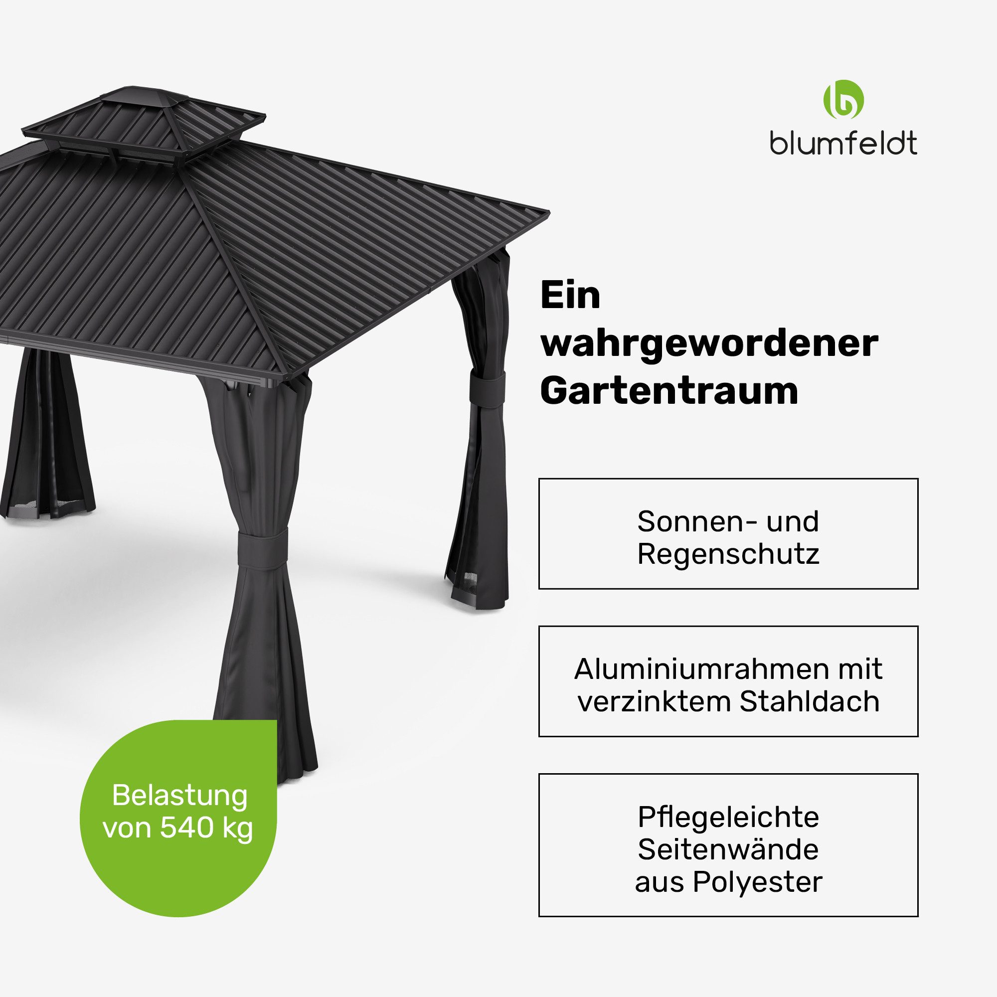 blumfeldt Pavillon ShadeFortress, (Set), Pergola 3x3m pulverbeschichtet wetterfest Garten