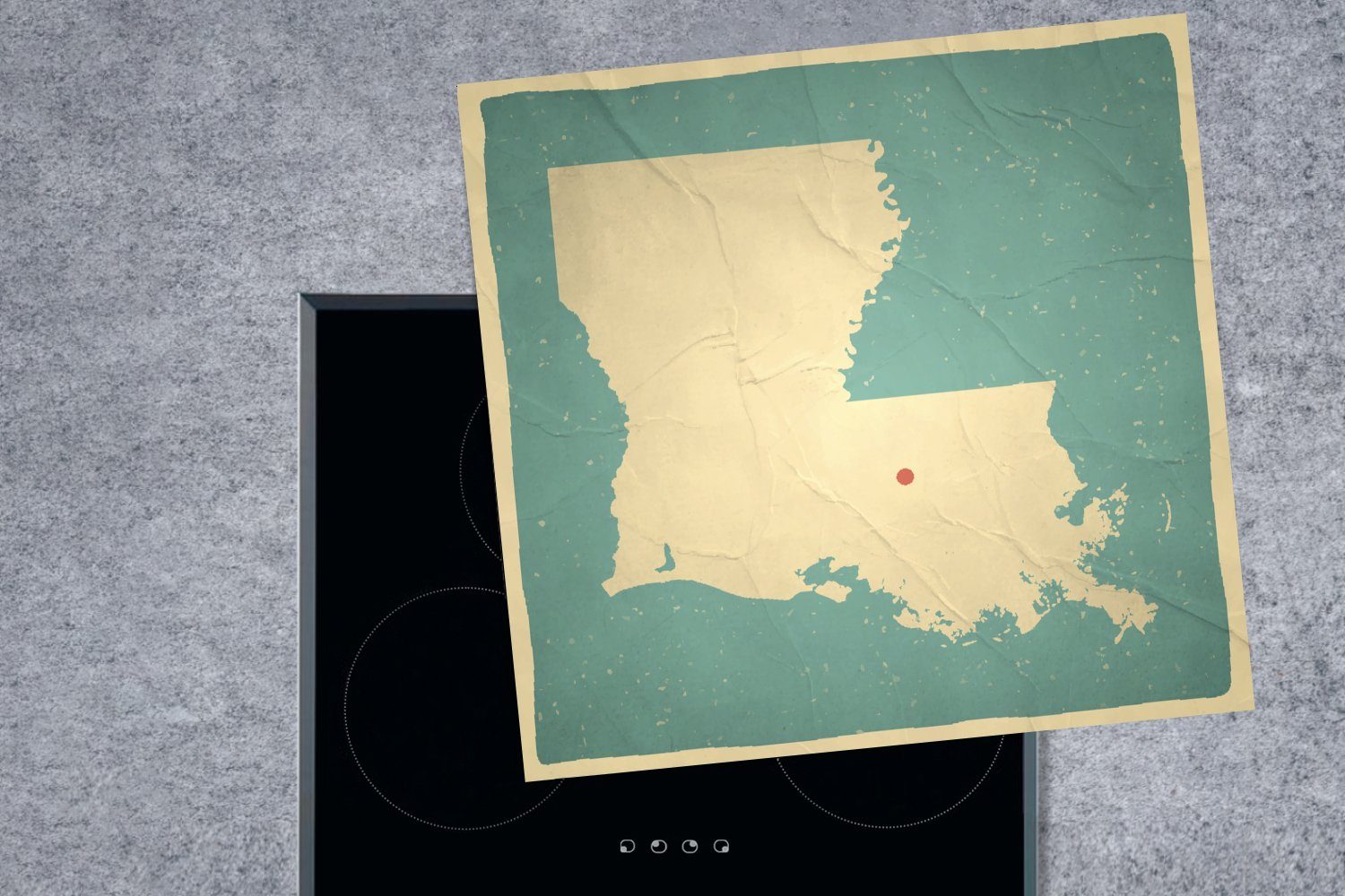 von 78x78 Ceranfeldabdeckung, für tlg), Baton Arbeitsplatte Louisiana mit Eine Illustration Vinyl, cm, Rouge, der Stadt MuchoWow Herdblende-/Abdeckplatte (1 küche