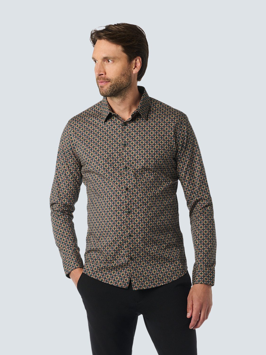 NO EXCESS Langarmhemd "No Excess Stretch All-Over Print Shirt" günstig online kaufen