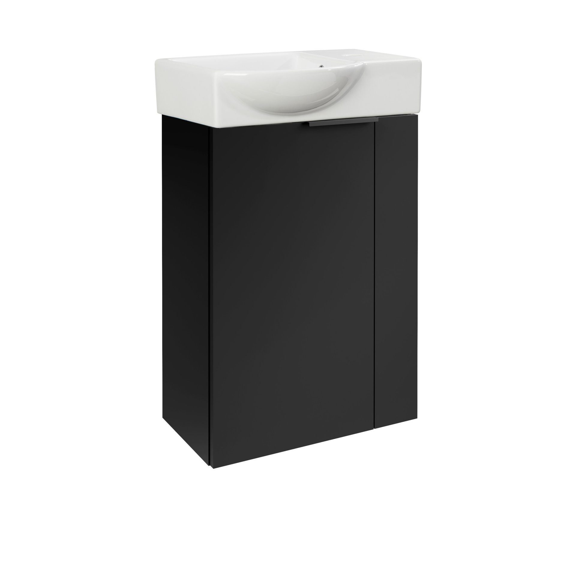 Badmöbel-Set Gäste WC Waschtisch Set – Schwarz matt, Keramikwaschbecken Weiß