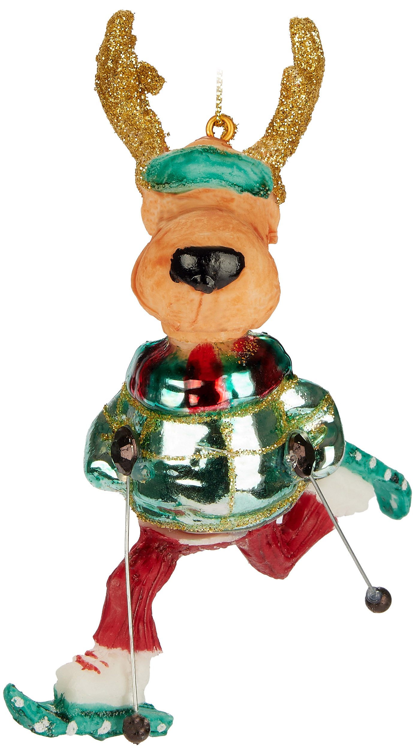 Weihnachtsbaumkugel Elch Skifahrer - Handbemalte Weihnachtskugel aus Glas