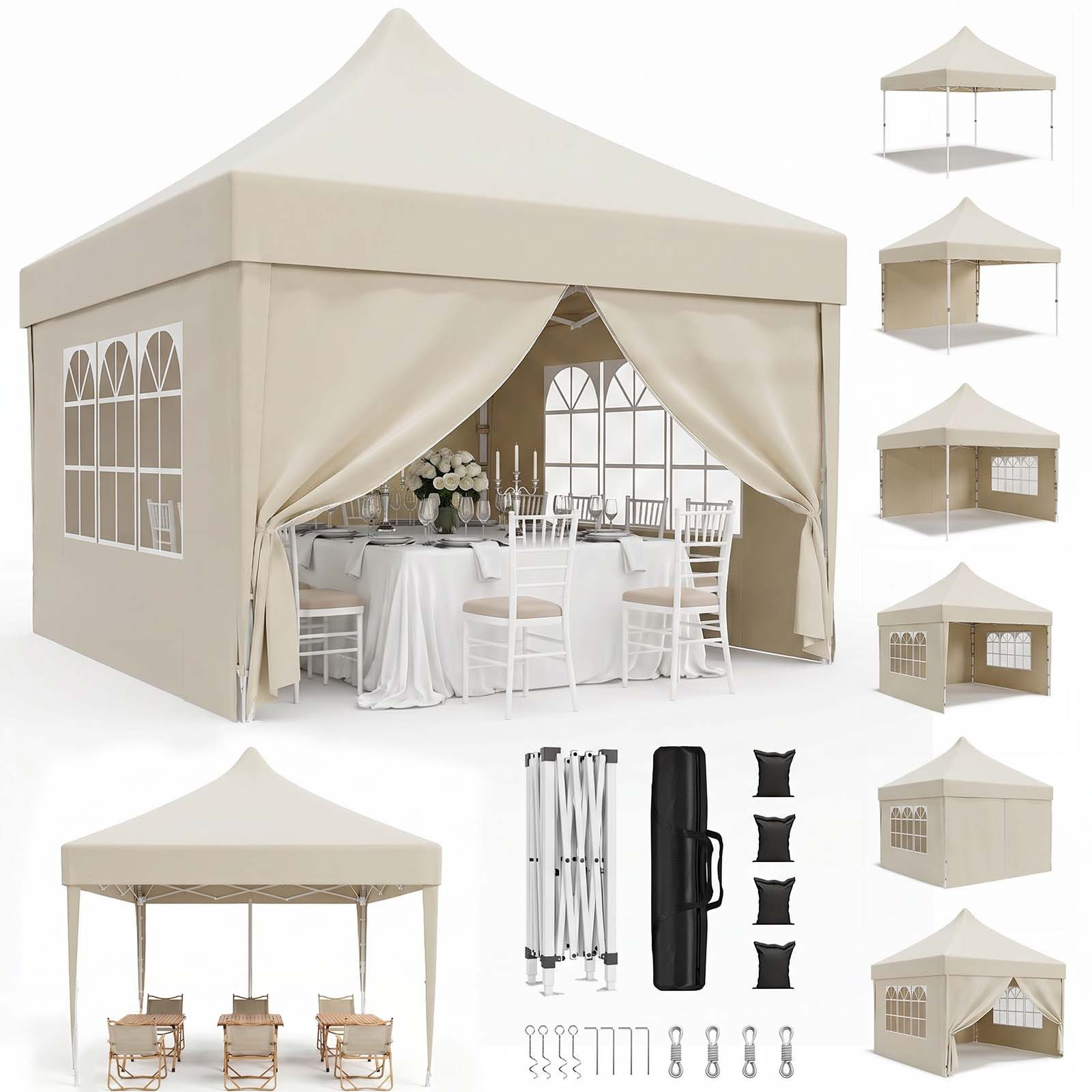 GUNJI Faltpavillon 3x3/3x6m Wasserdicht mit seitenteilen Pop Up Partyzelt, UV-Schutz 50+, Partyzelt höhenverstellbarer, mit Tragetasche, für Garten Camping