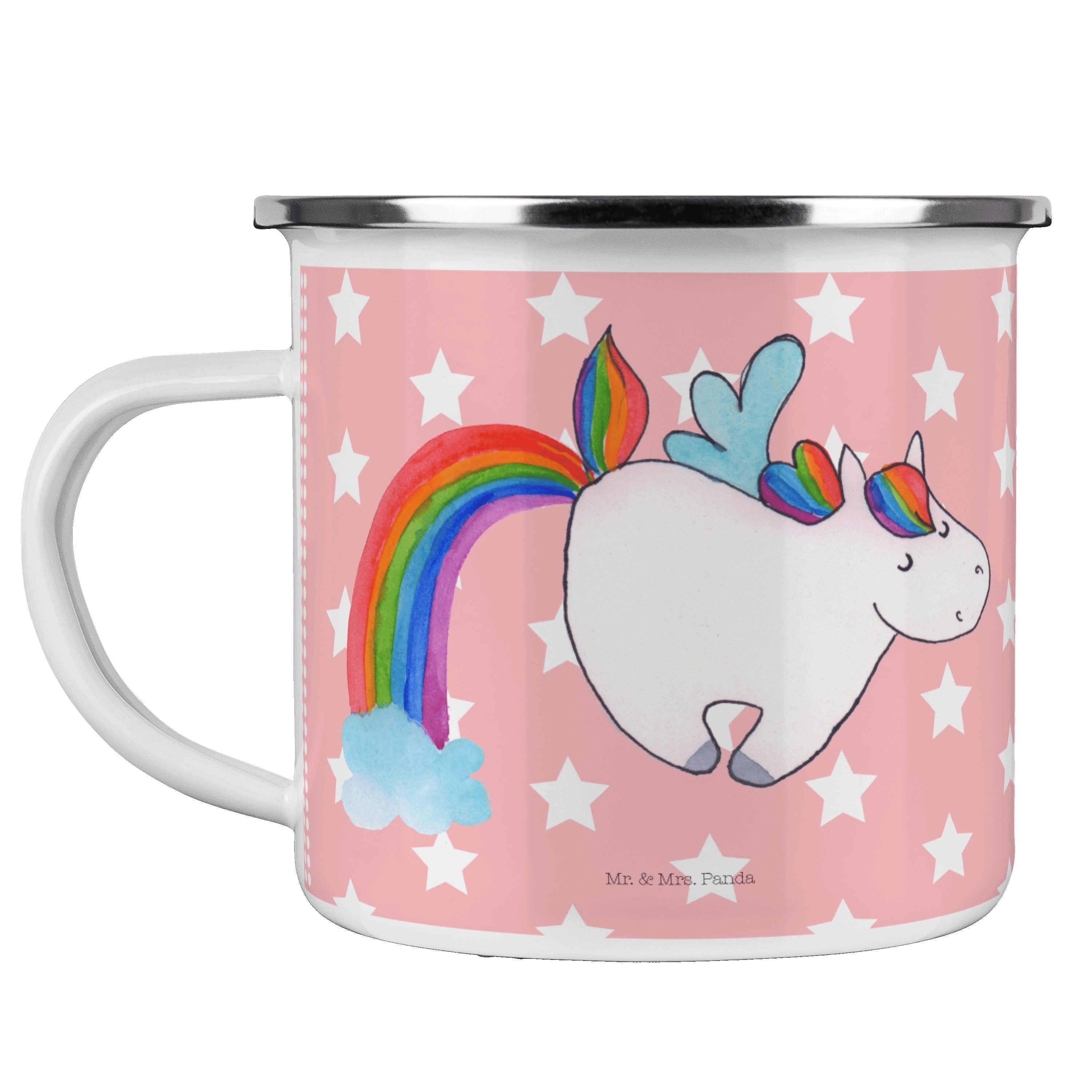 Mr. & Mrs. Panda Becher Einhorn Pegasus - Rot Pastell - Geschenk, Einhörner, Einhorn Deko, Re, Emaille