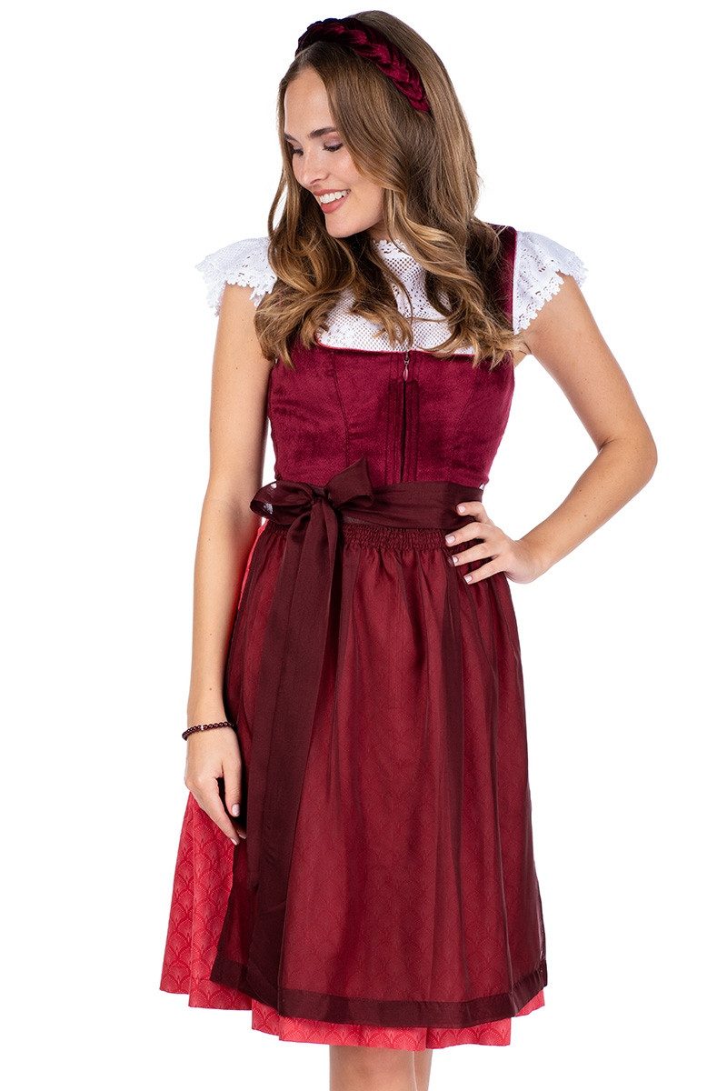 Marjo Samt-Dirndl Mit Froschmäulchenborte - Modernes Trachtenkleid Für Damen In 70cm Länge