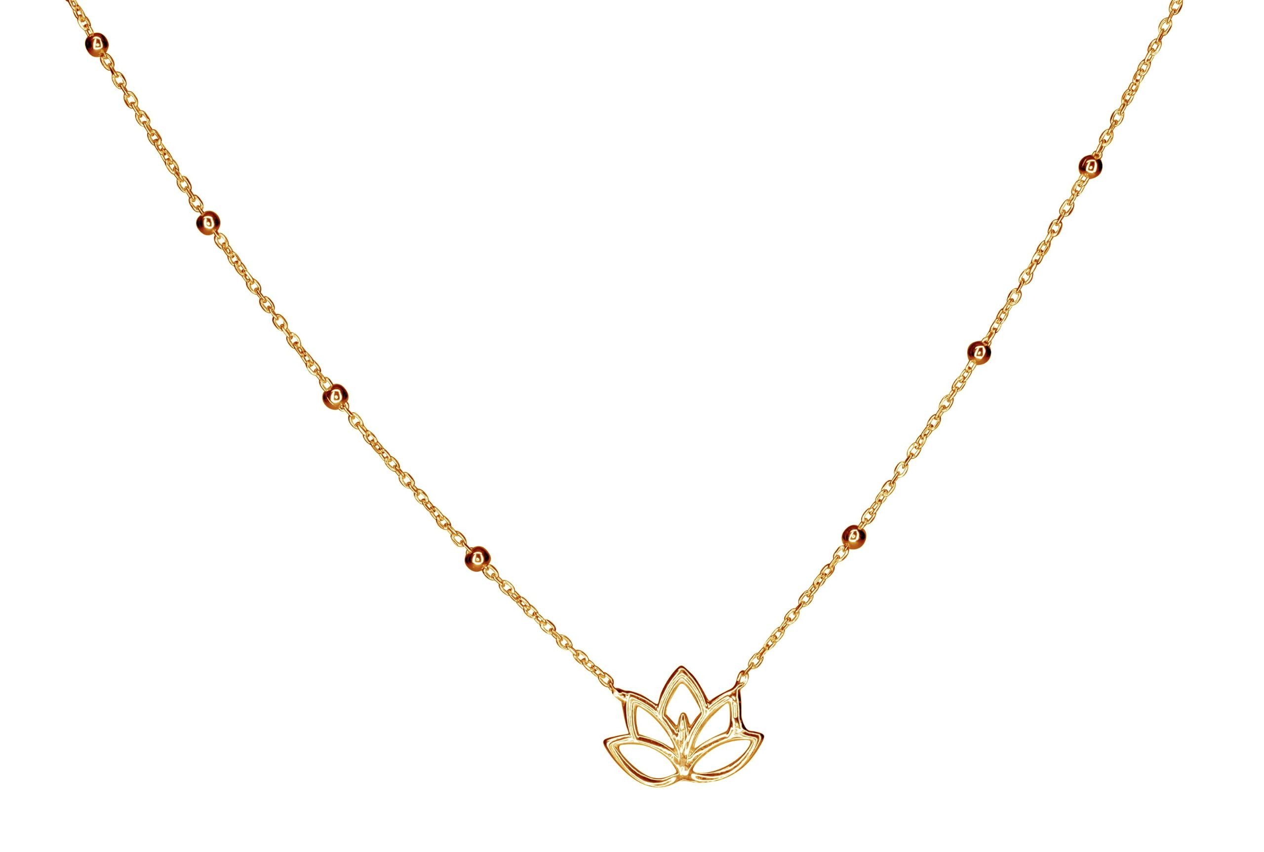 SILBERMOOS Statementkette Feine Lotusblüten-Kette vergoldet, 925 Sterling Silber