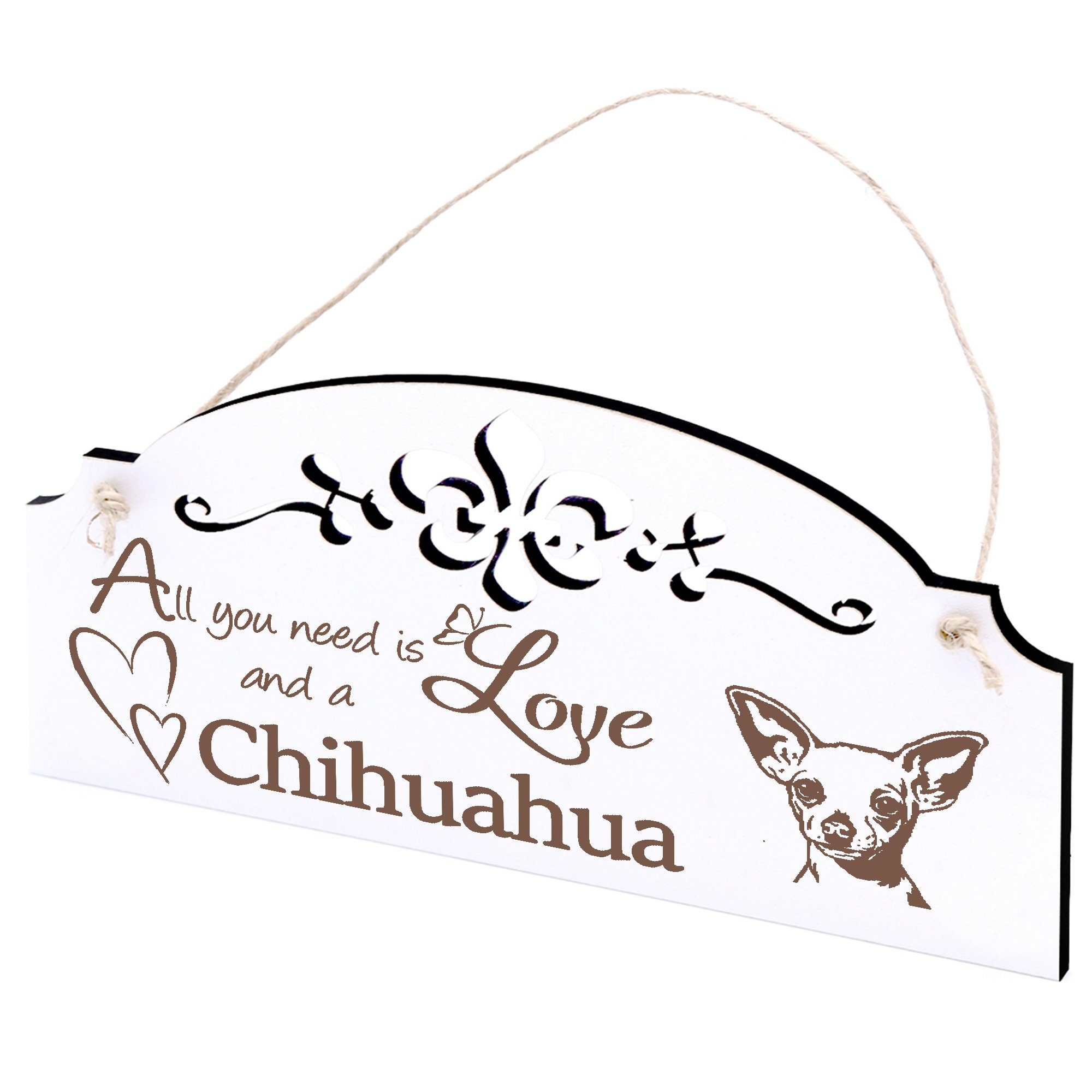 Dekolando Hängedekoration Chihuahua Kopf Deko 20x10cm All you need is Love | Dekohänger