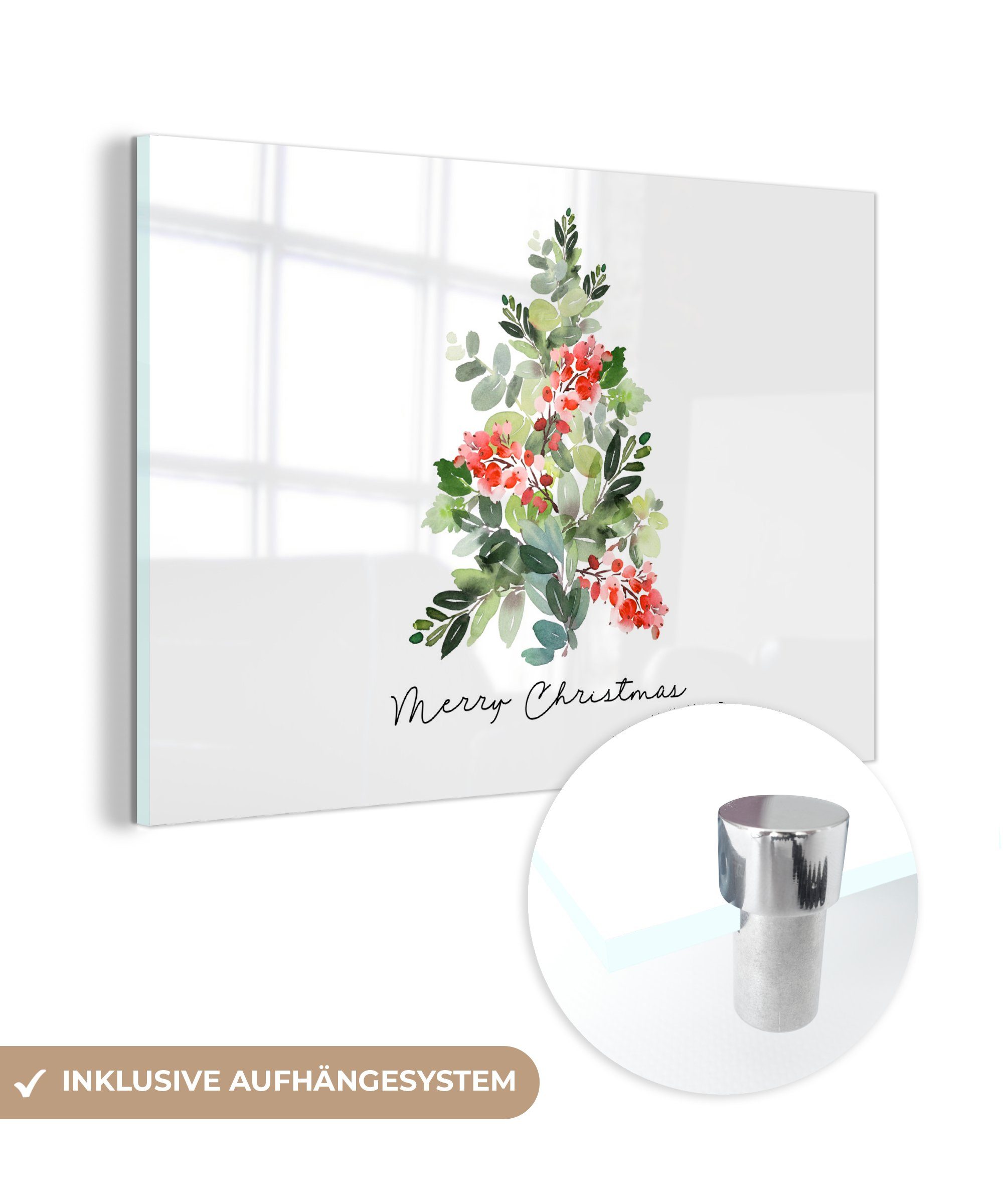 MuchoWow Acrylglasbild Weihnachtsbaum - (1 - Acrylglasbilder Wohnzimmer Aquarell Zitat, St), Schlafzimmer &