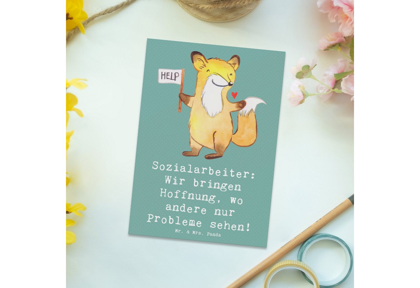 Thumbnail - Mr. & Mrs. Panda Postkarte Sozialarbeiterin Hoffnungsträger - Meeresbrise - Geschenk, Hingabe, P