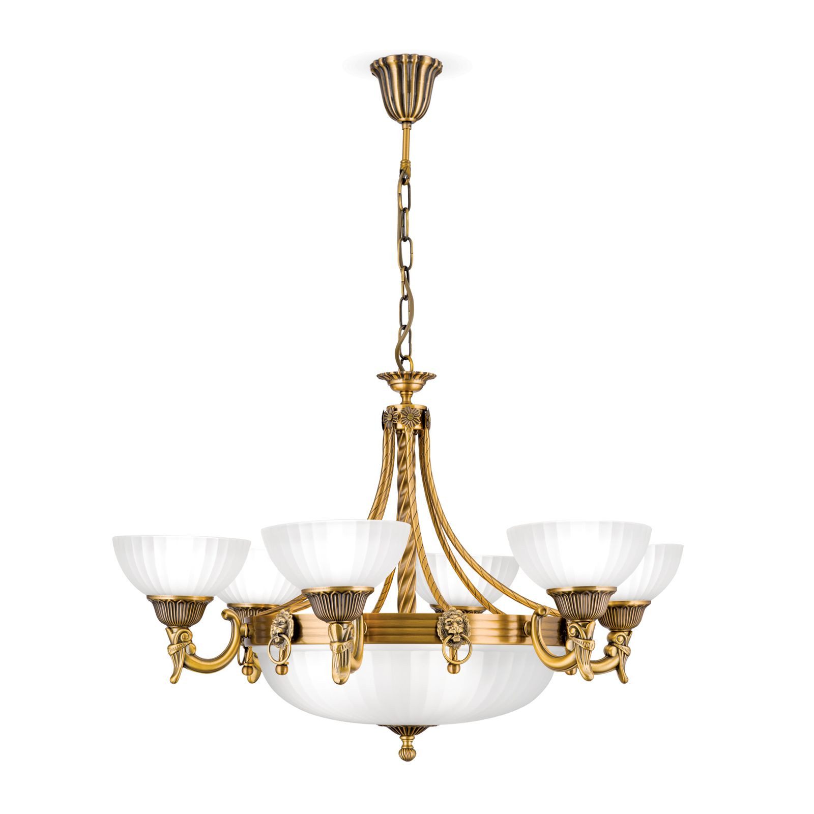 Licht-Erlebnisse Kronleuchter MARTA, ohne Leuchtmittel, Glas Metall H: 94 cm 75 cm breit in Bronze Weiß E27 Jugendstil
