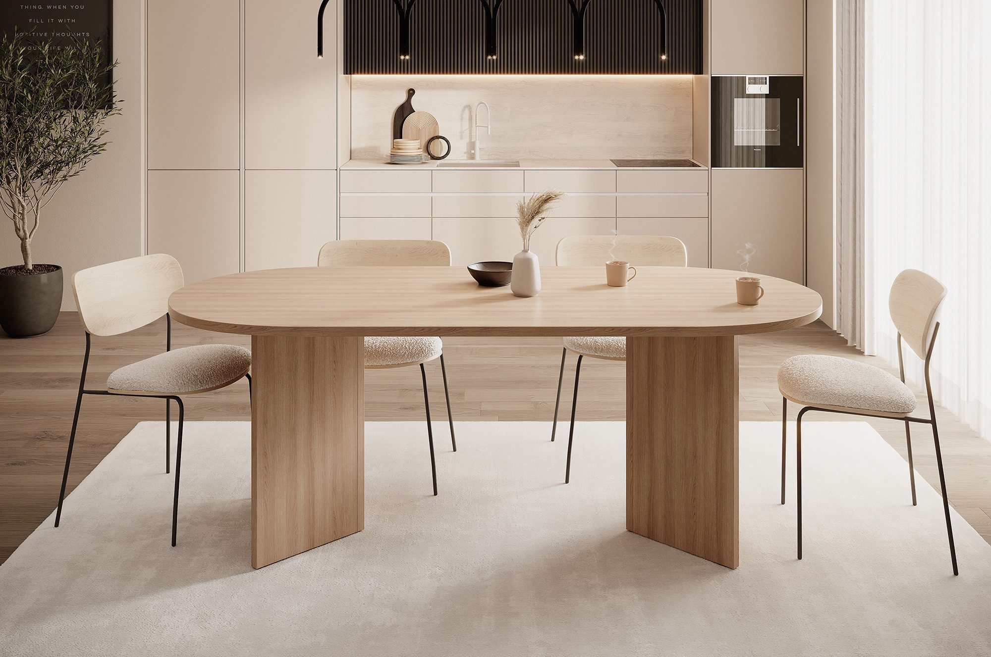 Selsey Esstisch OVO, oval, V-förmige Beine, feste Tischplatte, 204x90x75 cm