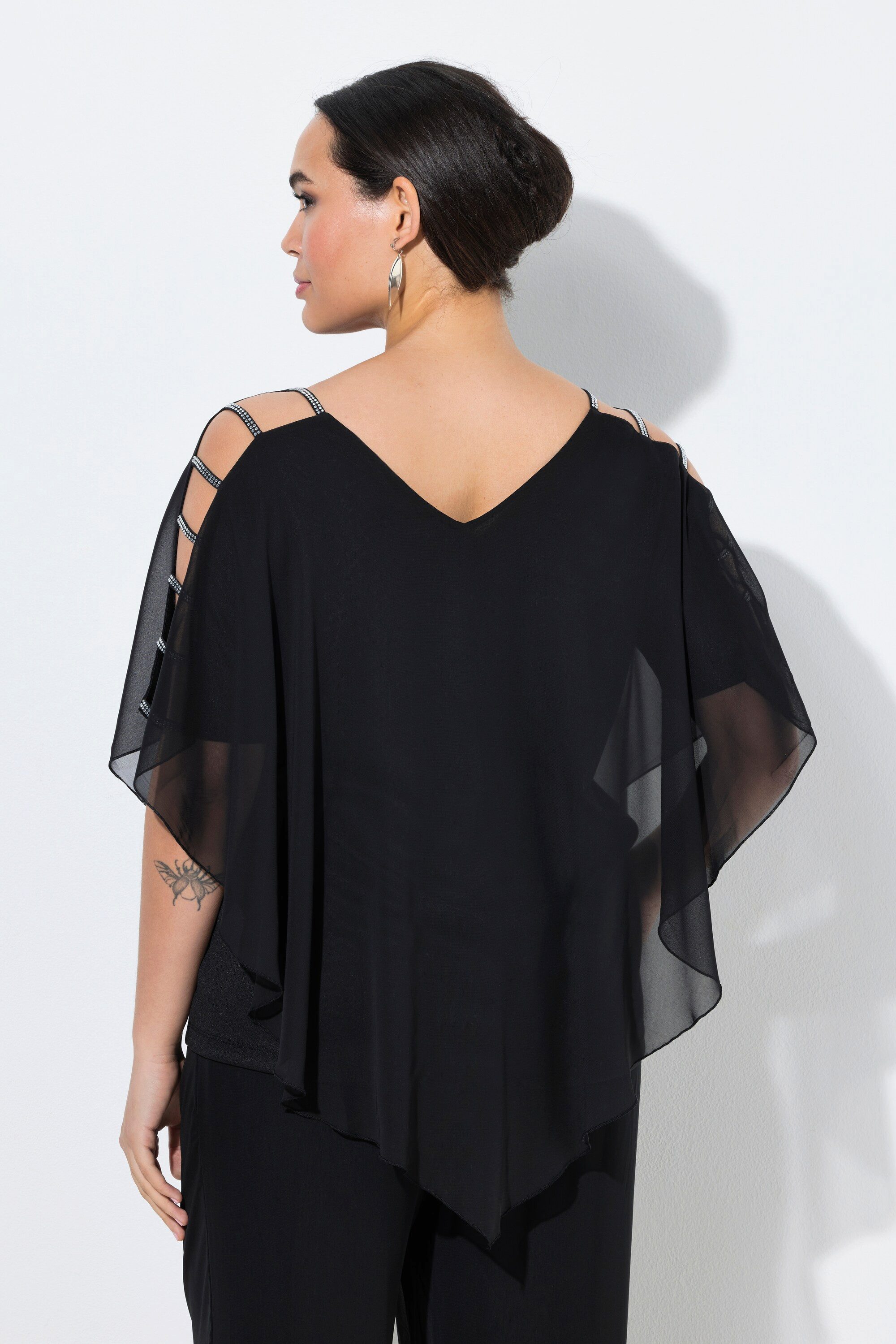 Ulla Popken Druckbluse Chiffonbluse Blüten doppellagig V-Ausschnitt