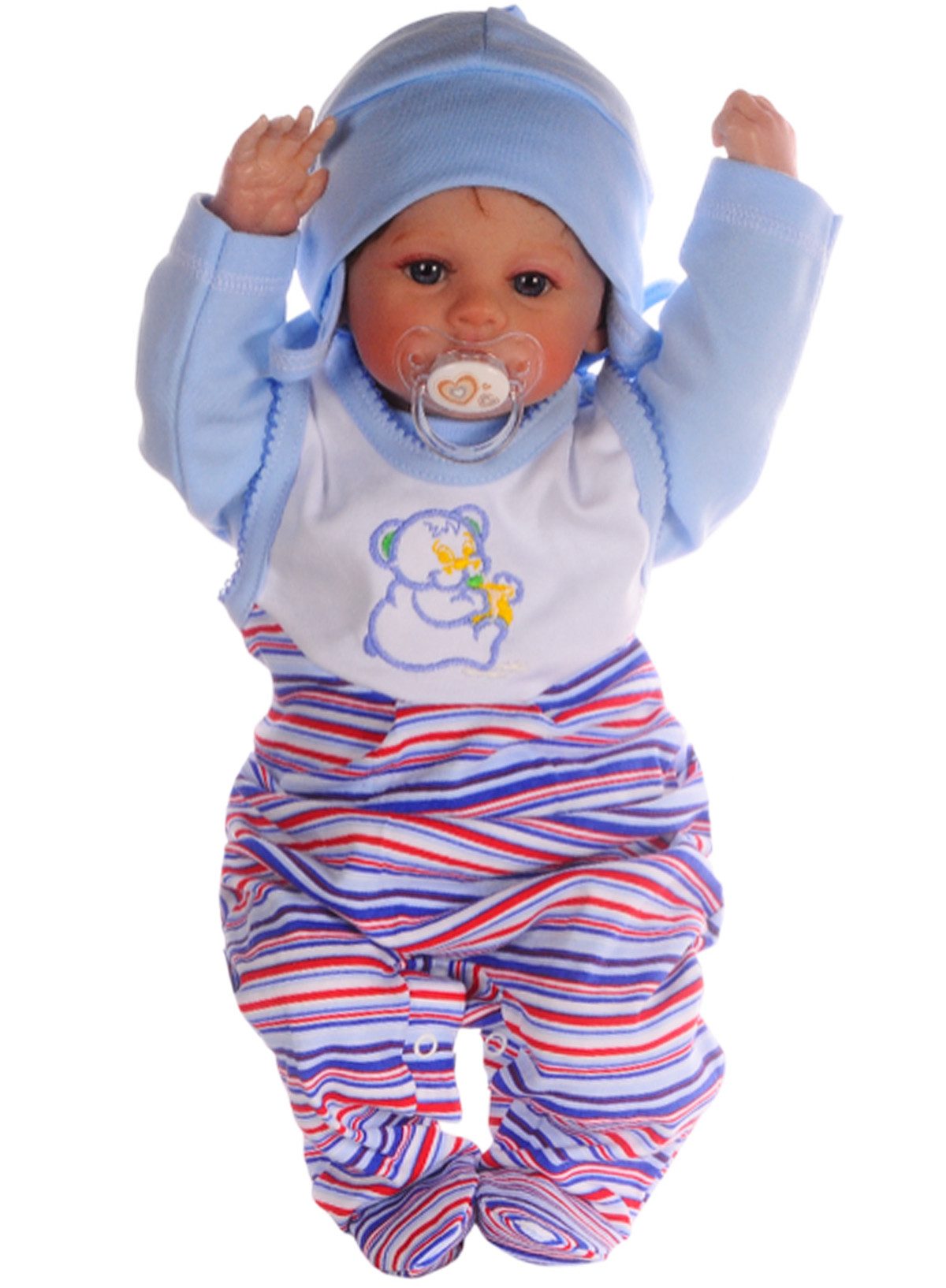 Strampler Baby Strampler Langarmshirt Mütze Set in Blau gestreift