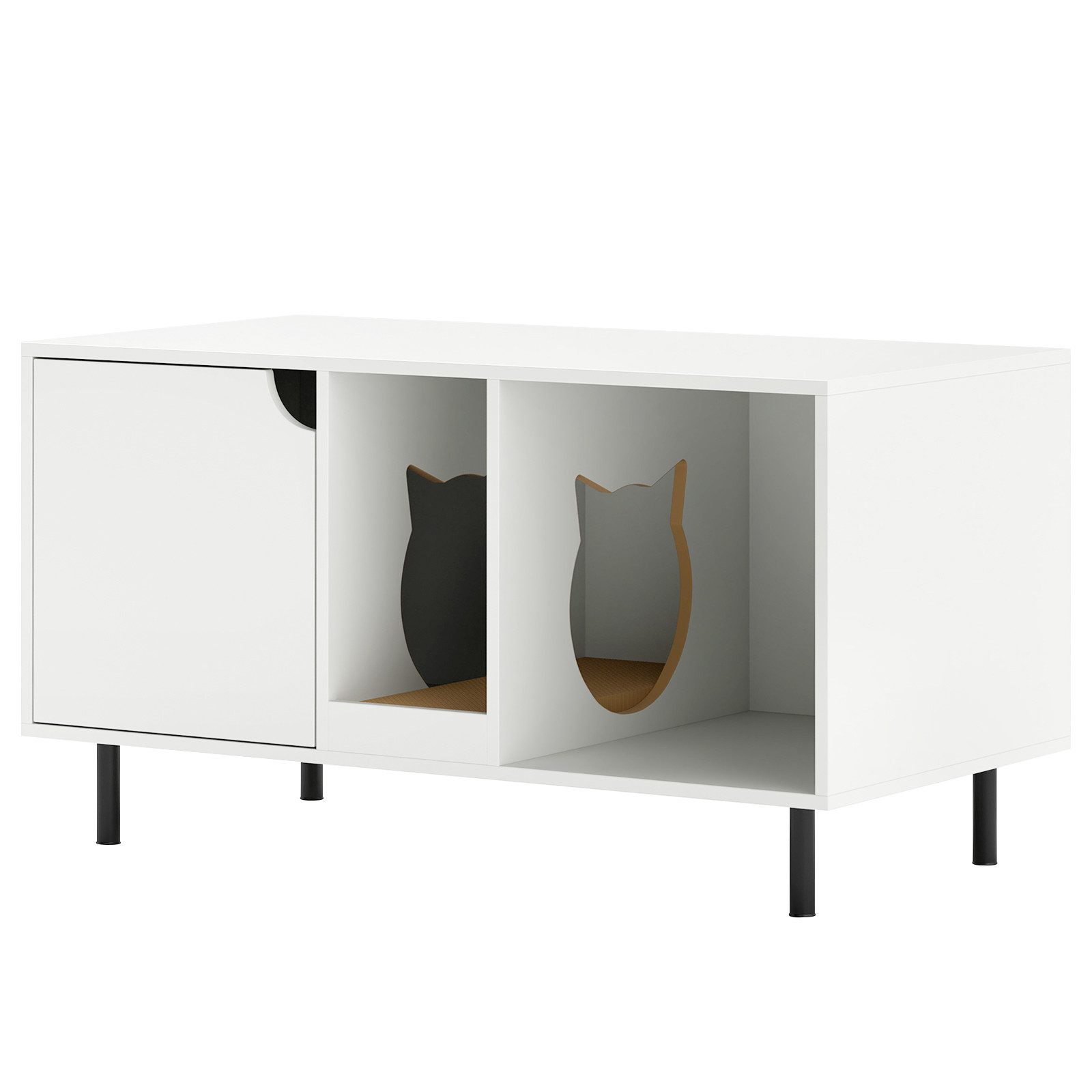 COSTWAY Tierhaus, für Katzentoilette, Beistelltisch, mit Kratzbrett & Tür