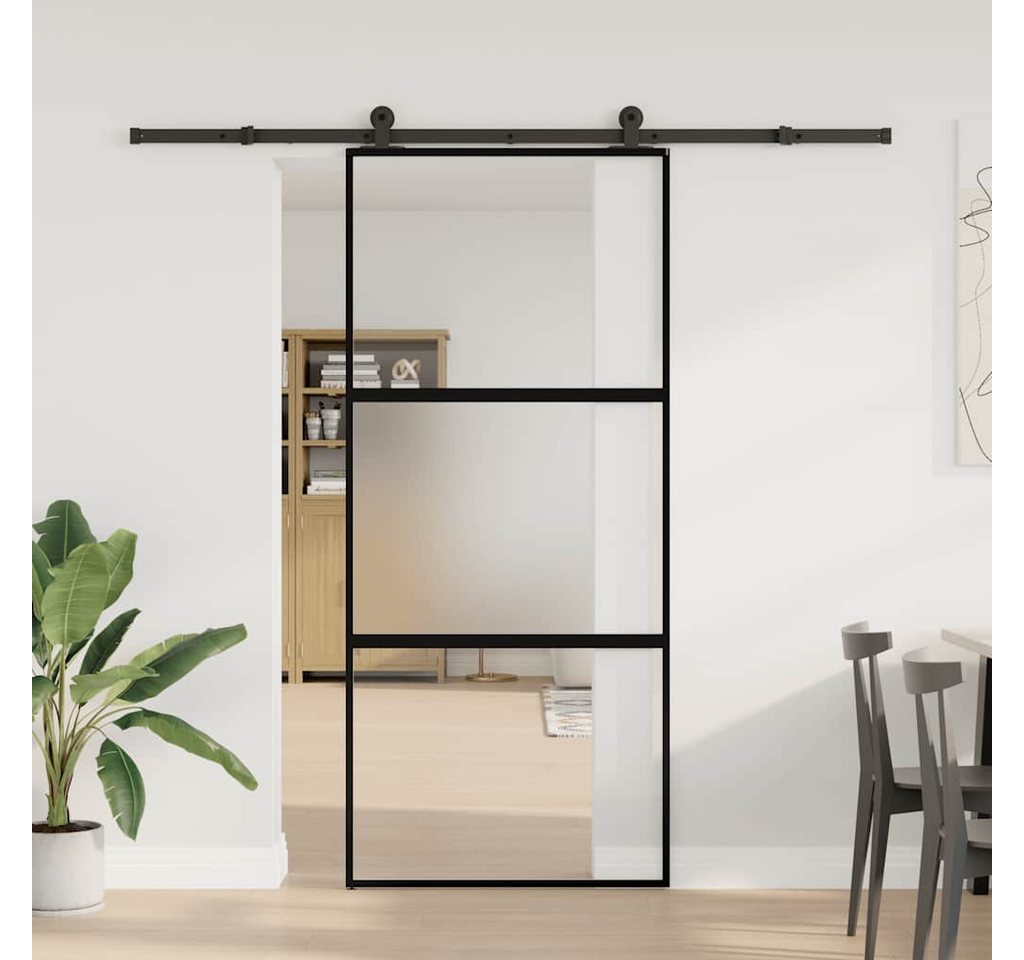 Thumbnail - vidaXL Zimmertür Schiebetür mit Beschlag 90x205 cm Hartglas Aluminium