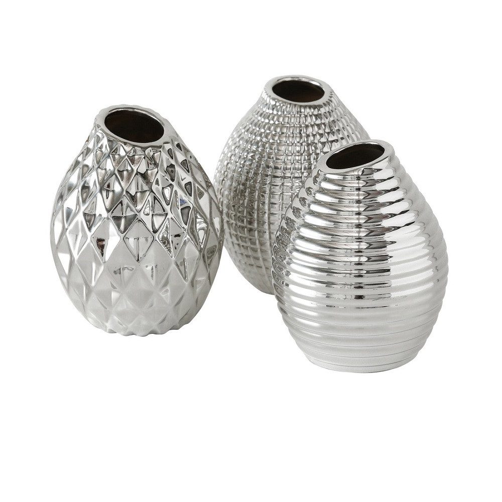 BOLTZE GRUPPE GmbH Tischvase Vase Celly Keramik silber lasiert H.13 cm 3er Set
