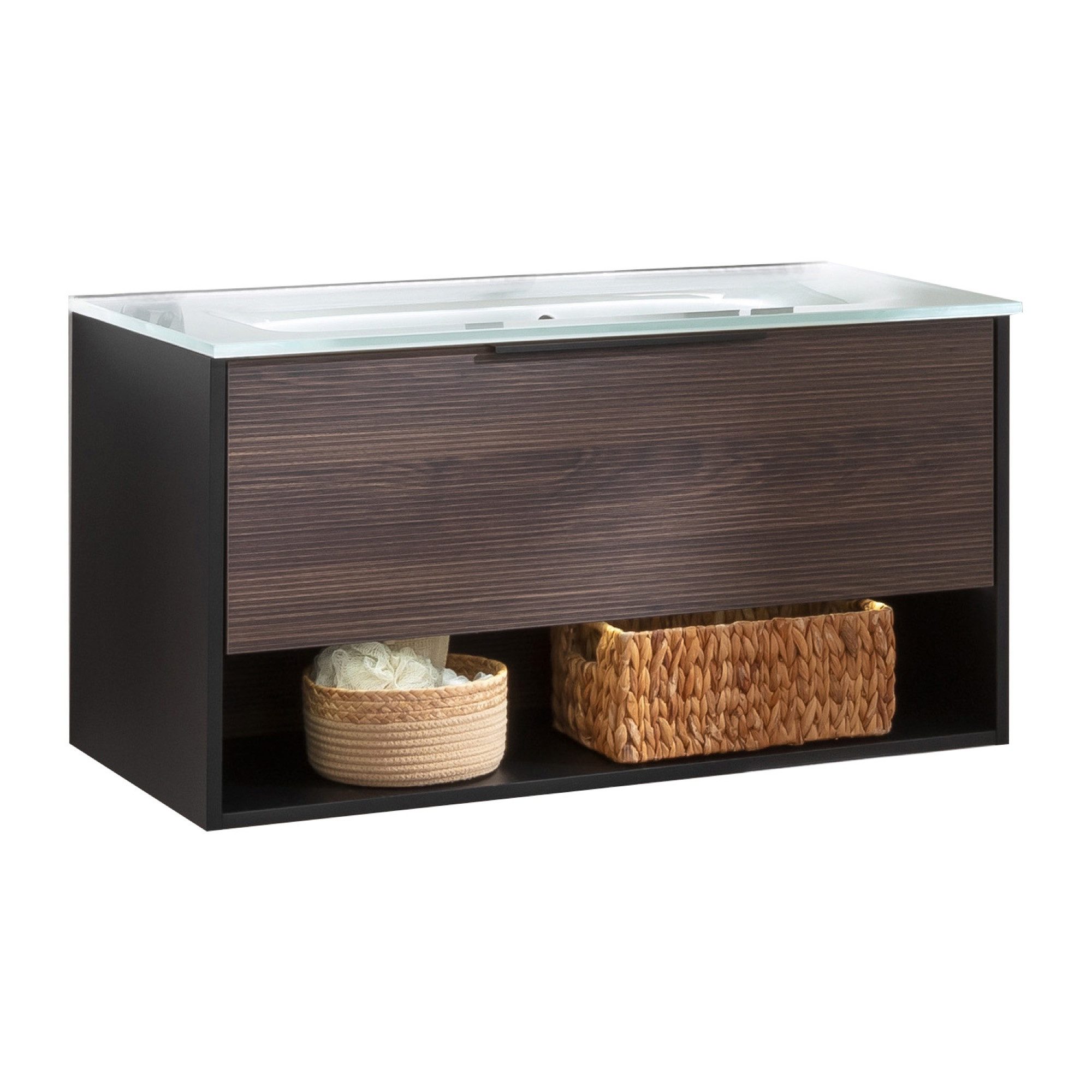 FACKELMANN Waschbeckenunterschrank B.Paris Badmöbelset mit Glas-Waschtisch