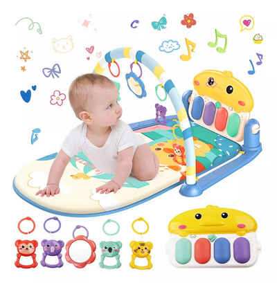 Krabbeldecke Spielmatte mit Spielbogen Baby Lernmatte Spieldecke Erlebnisdecke, Cbei, mit Klavier, Licht, Musik, Spiegel Lernspielzeug Waschbar