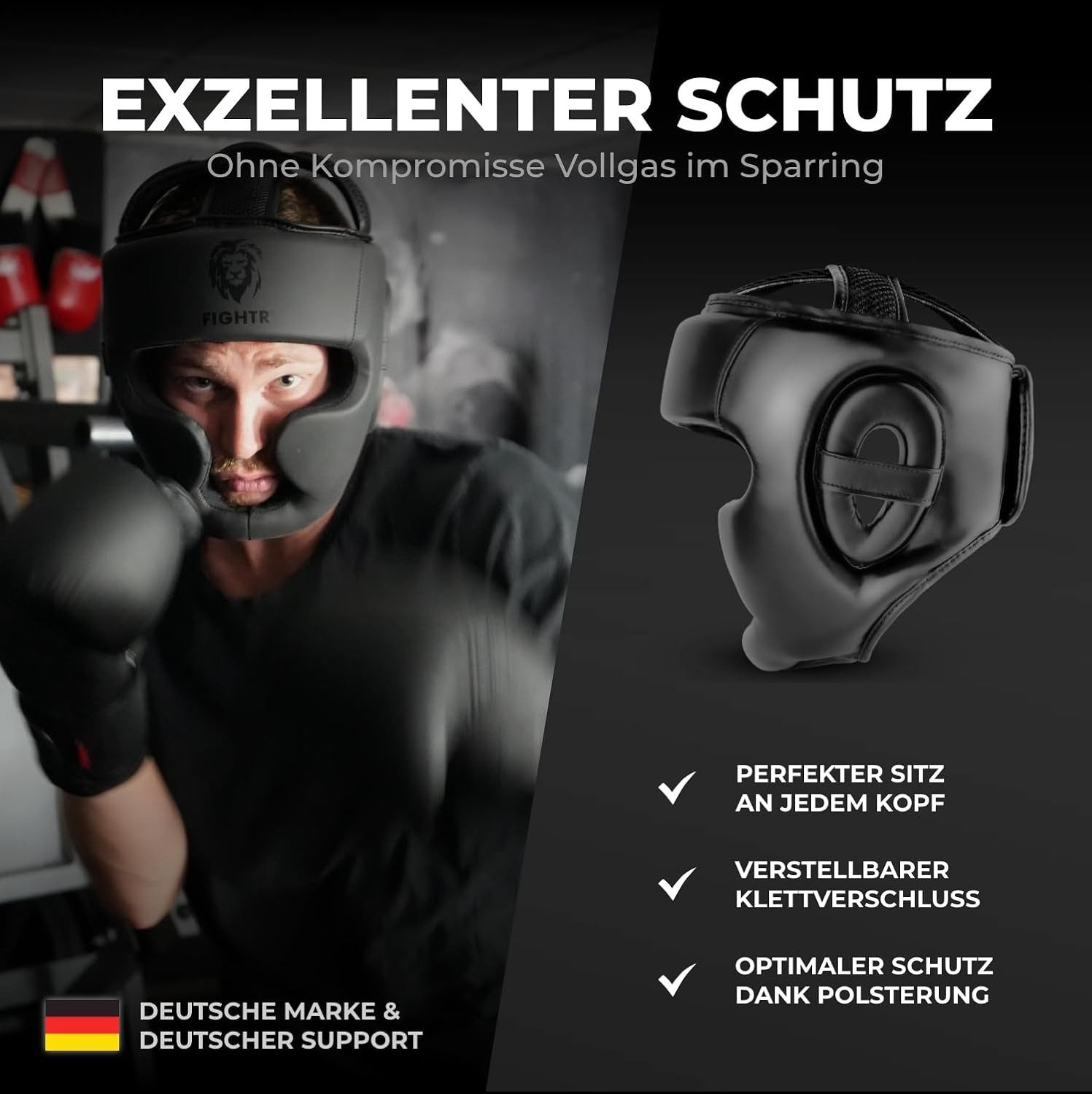FIGHTR Kopfschutz aus Kunstleder mit verstellbarem Verschluss für Kampfsport & Training – Bild 4 von 5