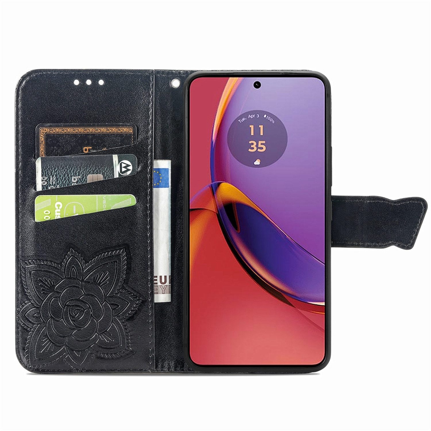 Wigento Handyhülle Für Motorola Moto G84 5G Tasche Wallet Schmetterling Design Hülle Case