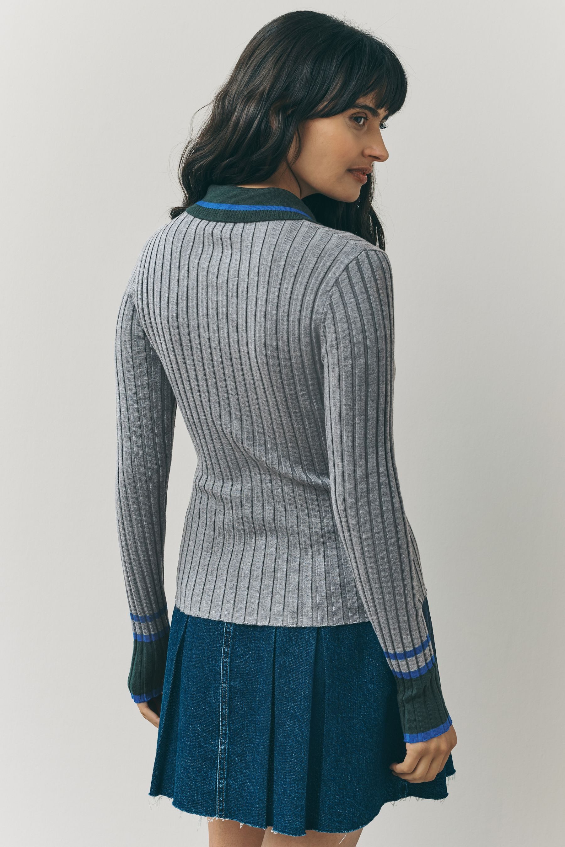 Next Strickpullover Gerippter, langärmeliger Polopullover (1-tlg) günstig online kaufen