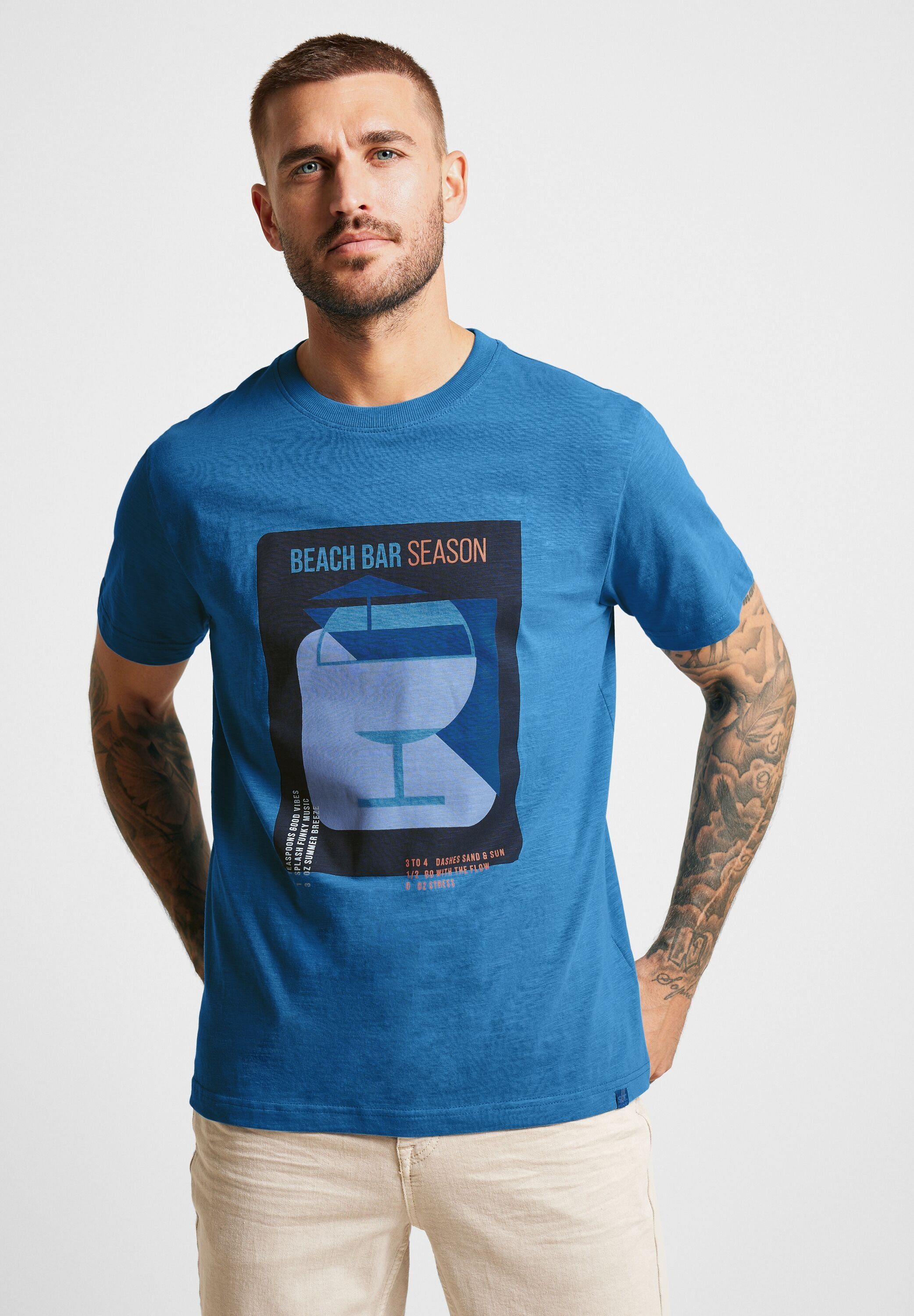 STREET ONE MEN T-Shirt mit Flammgarn sonic blue | T-Shirts