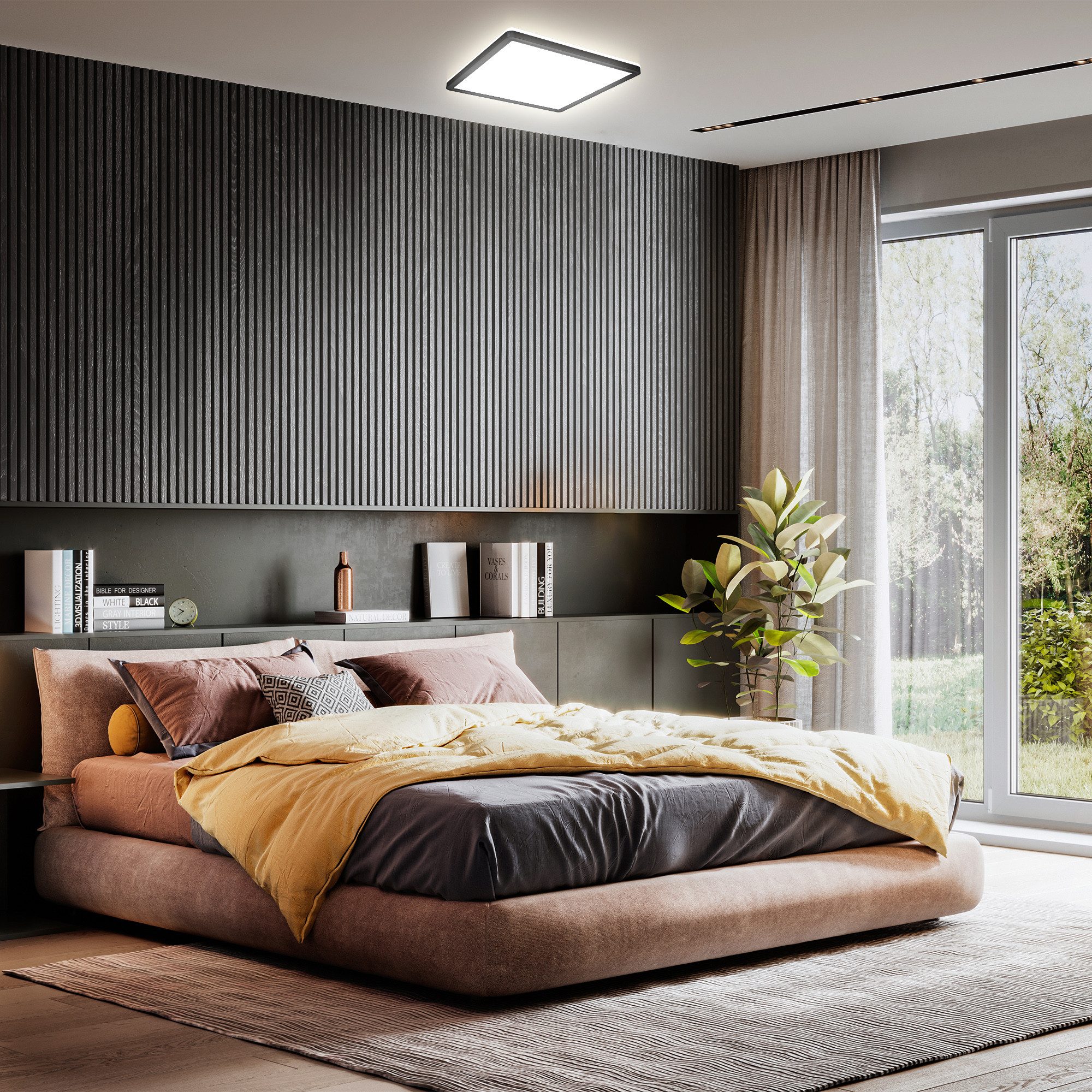 B.K.Licht Deckenleuchte ultra-flach LED Decken-Panel mit Backlight schwarz Wohnzimmer, Quadratisch, LED fest integriert, 4000K - Neutralweiß, 4000K Deckenlampe 230V 18W 2400lm Büro Küche Wohnzimmer Bad