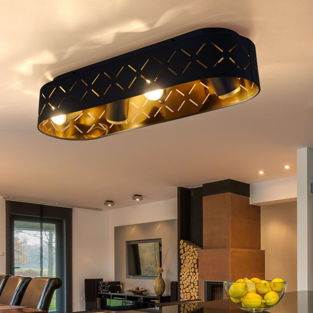 Schwarz Gold Deckenleuchte, LED Wohnzimmerleuchte L Deckenleuchte Leuchtmittel Textil etc-shop Warmweiß, inklusive, LED Metall