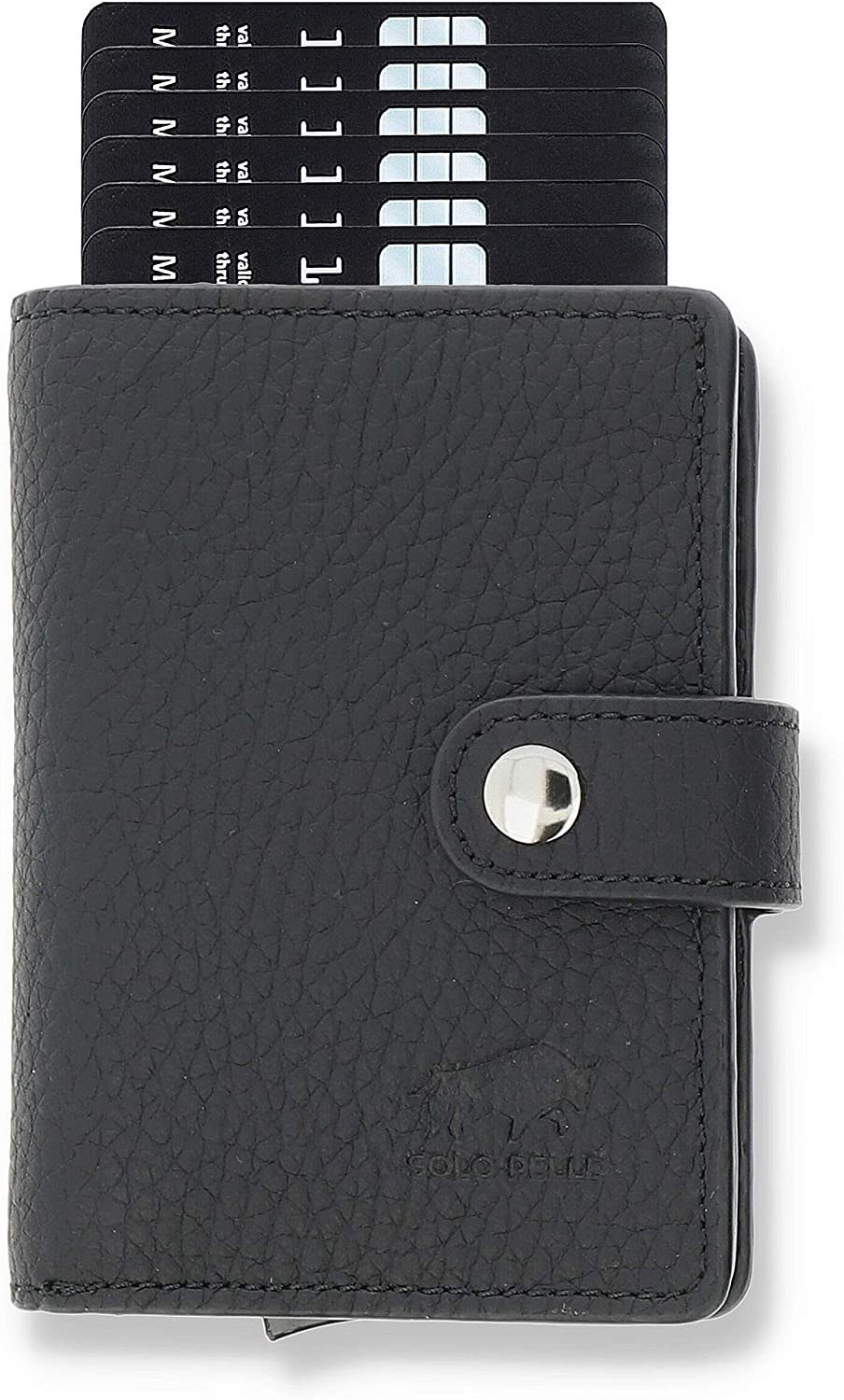 Solo Pelle Mini Geldbörse Q-Wallet Leder Geldbörse mit integriertem Kartenetui für 15 Karten, Echt Leder, Made in Europe, in elegantem Design mit RFID Schutz Matt Schwarz