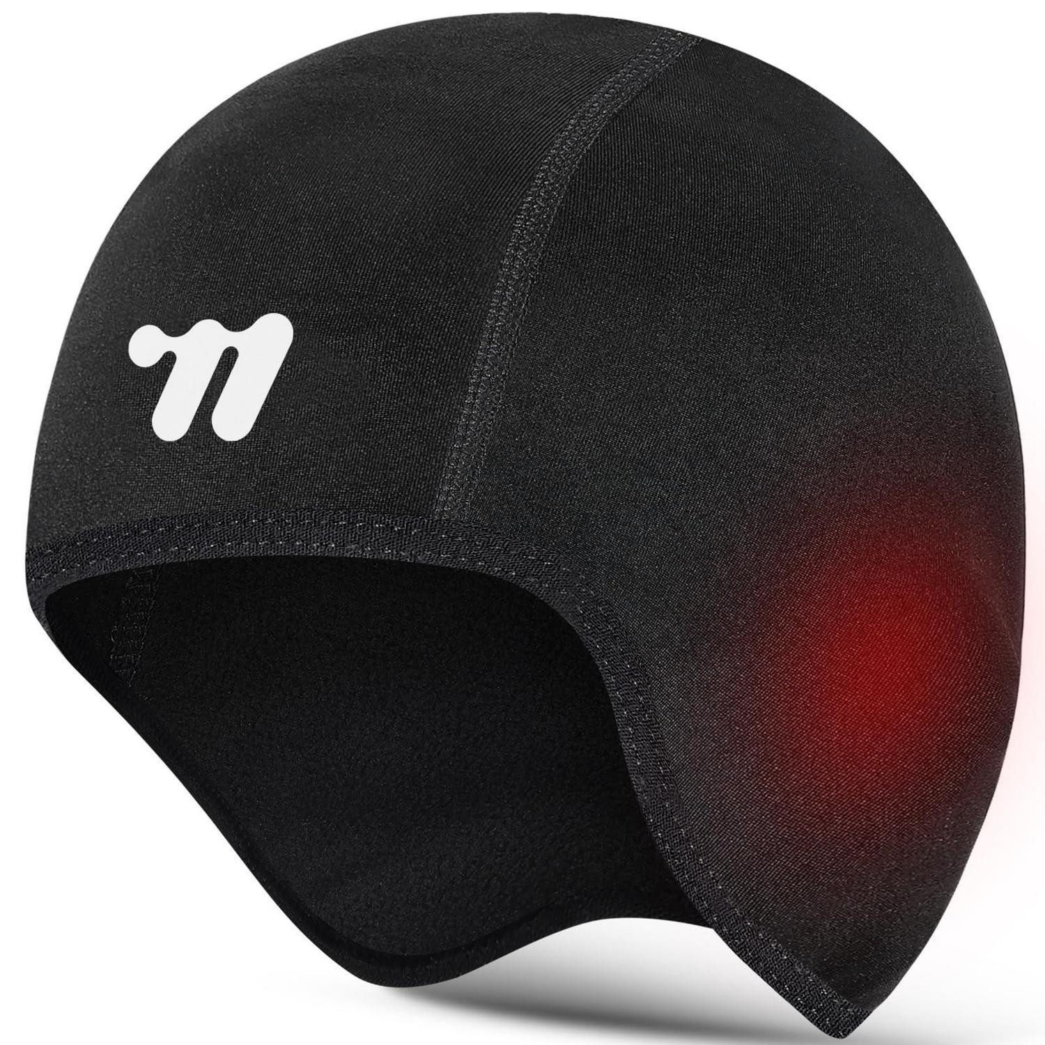 LuxusKollektion Unterhelmmütze Fahrradmütze unter Helm mit Brillen-Loch Schwarz (1-St)