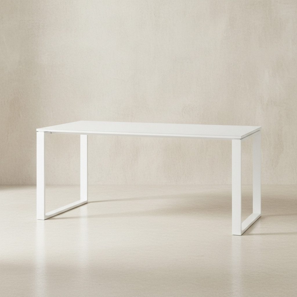 KADIMA DESIGN Schreibtisch Bürotisch "Muenchen" Glasplatte & Kufengestell Modern, 160x80 cm Weiß (bis zu 30 kg, Computertisch, Büro Arbeitszimmer Home Office, Büromöbel), ESG-Sicherheitsglas, ABS-Kanten Kratzfest, Laptoptisch Made in Germany