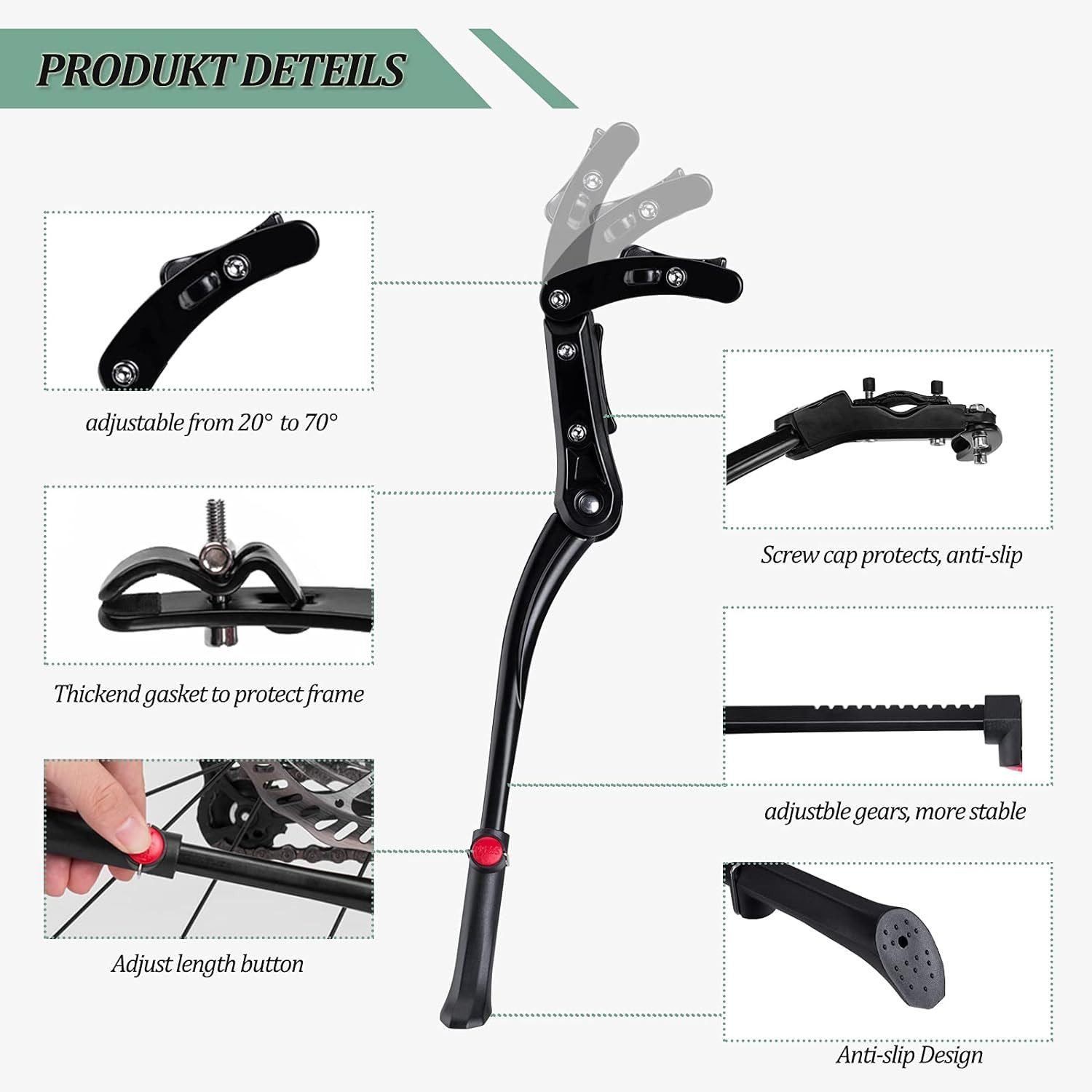 ROCKBROS Fahrradständer Seitenständer Verstellbar für 24 bis 29 Zoll Mountainbikes (1-St), aus Aluminiumlegierung rutschfest