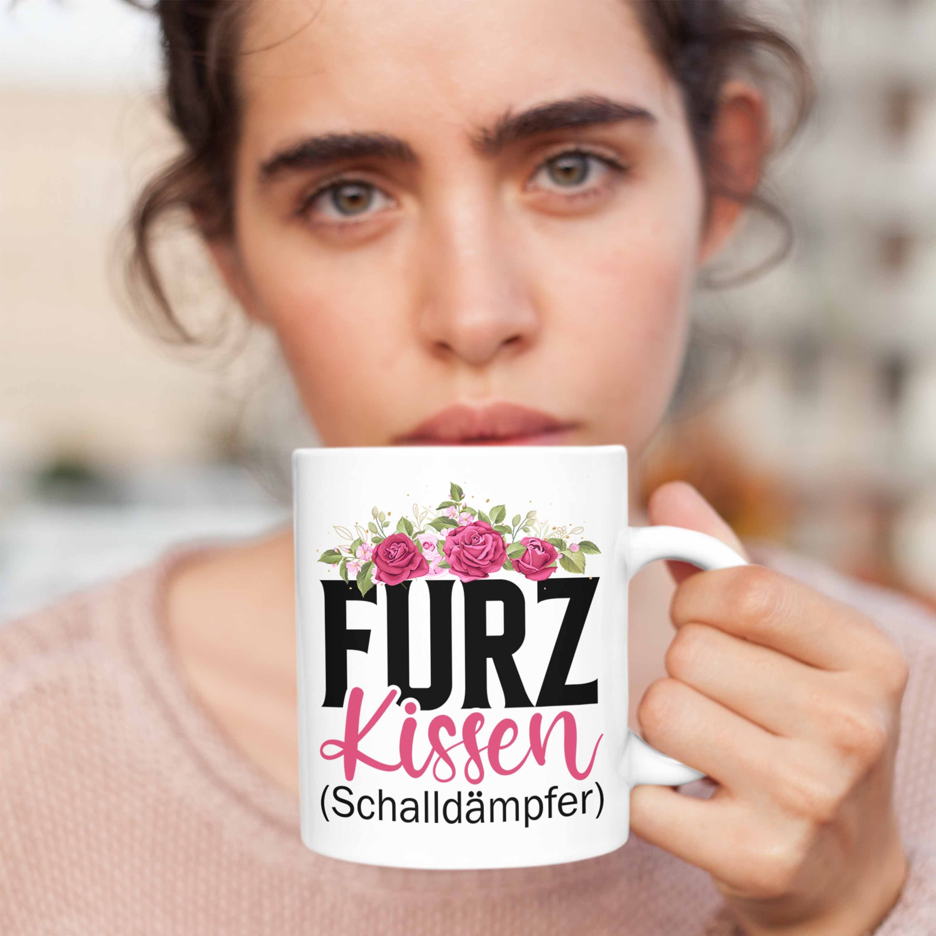 Trendation Geschenkidee Trendation Schalldämpfer Furzkissen - Lustiger Tasse Tasse Männer Lustige Gag Weiss