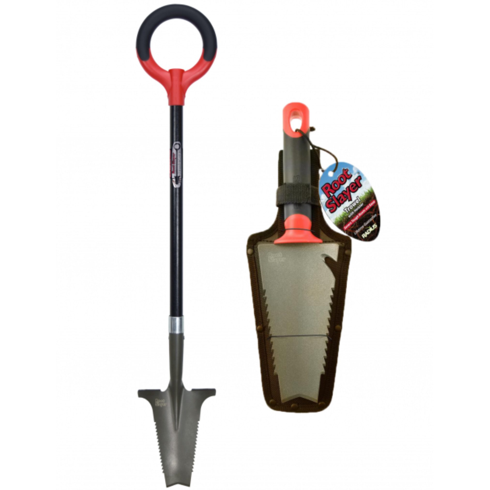 Root Slayer® Spaten Radius Wurzelspaten Beetspaten, (Spar Set, 2-St., Beetspaten + Blumenkelle), Multifunktionsspaten, Klinge mit Zähnen zum Schneiden der Wurzeln