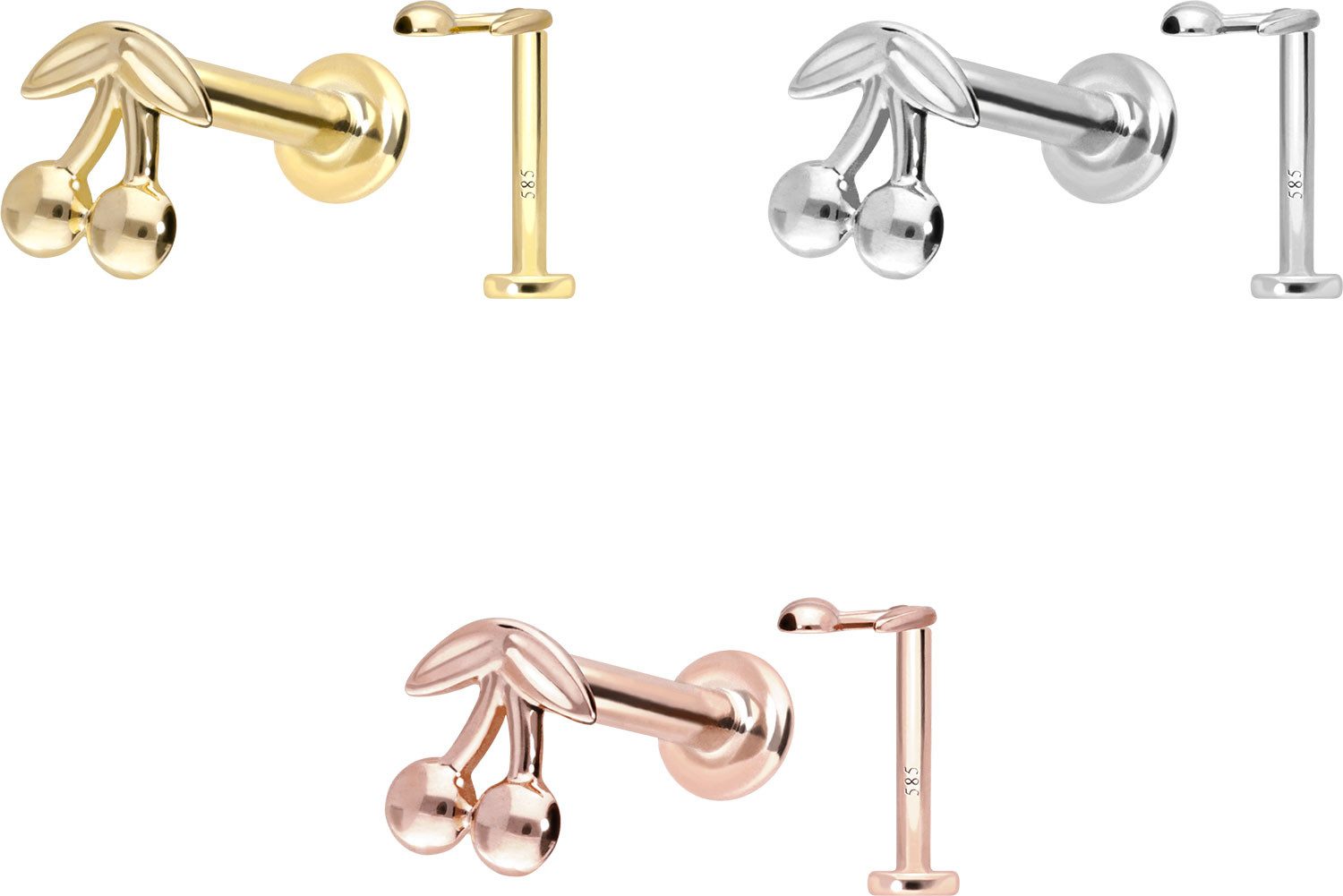 PIERCINGLINE Piercing-Set 14 Karat Gold Labret mit Push Fit KIRSCHEN (Labrets, 1-tlg)