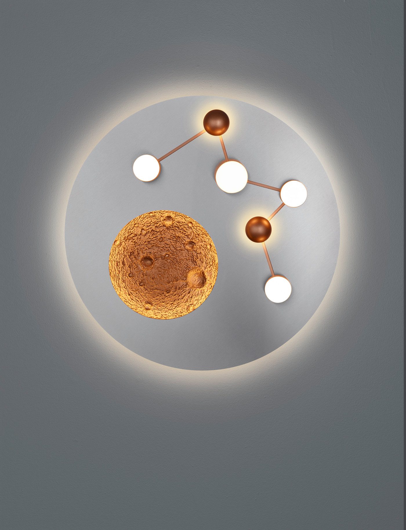 TRIO Leuchten LED Deckenleuchte ZODIAC, Deckenlampe Mond Sterne, indirektes Licht, dimmbar CCT LED 42W, Dimmfunktion, LED fest integriert, warmweiß - kaltweiß, LED Deckenlampe Schlafzimmer Ø 50cm, Lichtfarbe einstellbar, Mondoptik