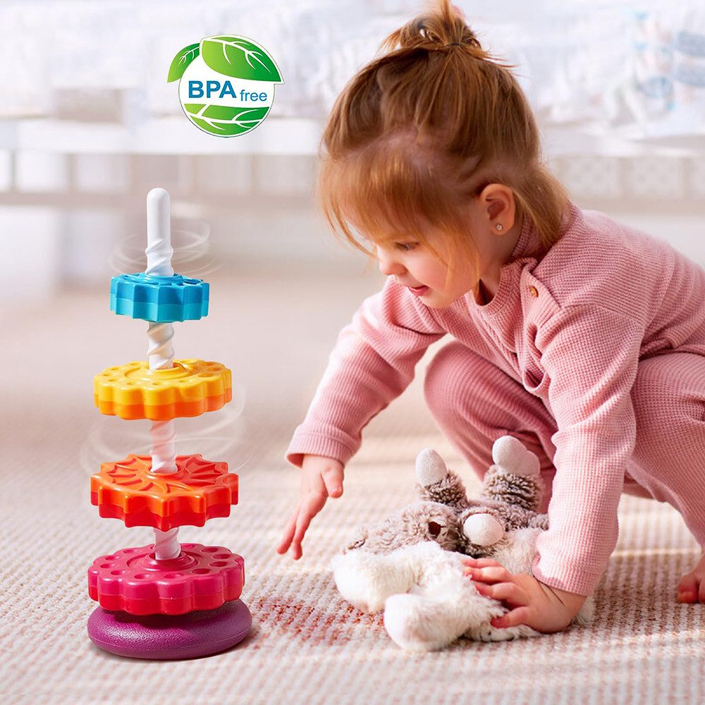 Zaewry Stapelspielzeug Drehspielzeug,Regenbogen-Stapelspielzeug für Kleinkinder ab 3 Jahren, Zahnradspiel, Stapelringe, Ringpyramide für Kinder,Ostergeschenk