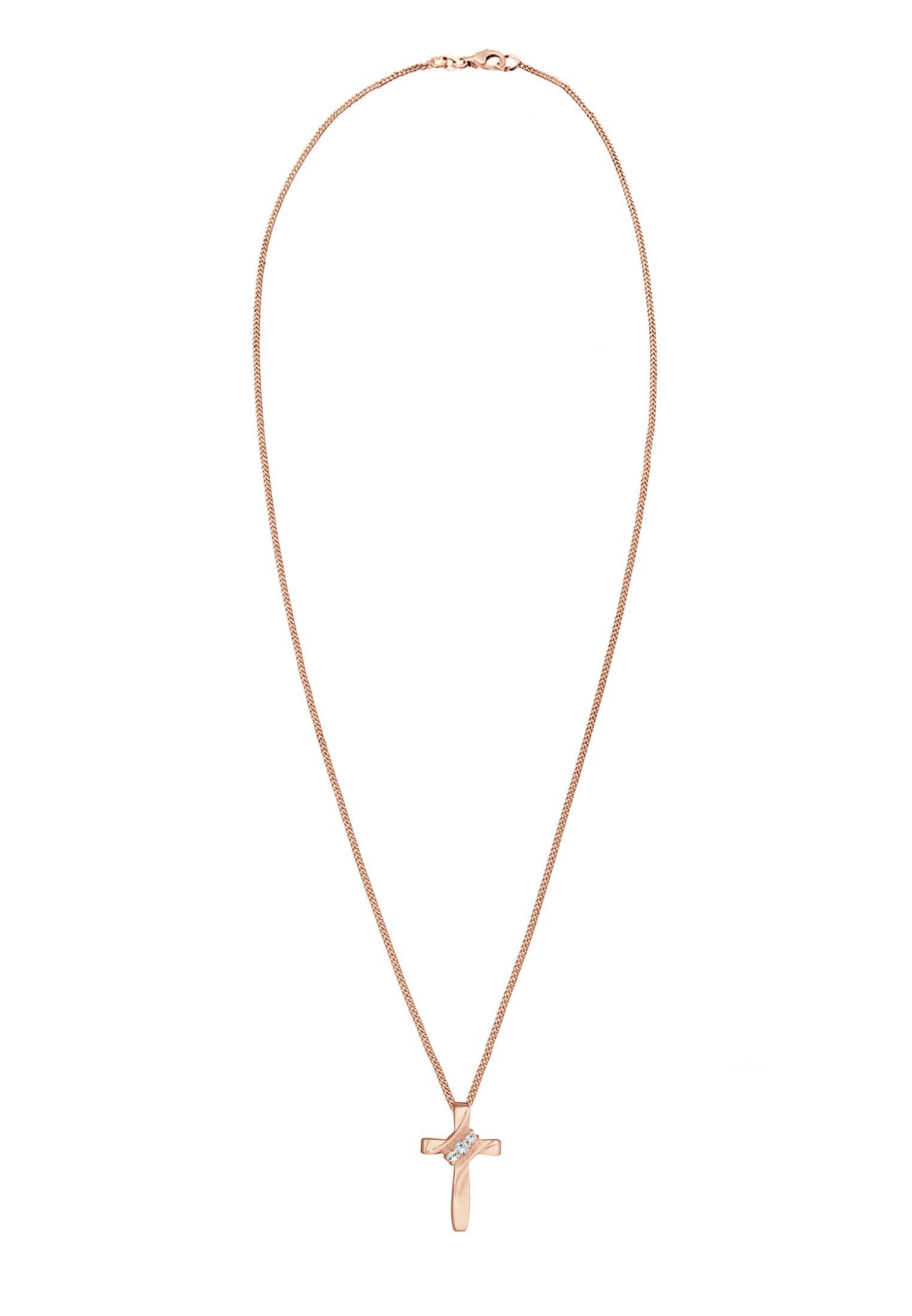 Elli Kette mit Anhänger Kreuz 925er Silber vergoldet, mit Kristallen von Swarovski®, Kreuz