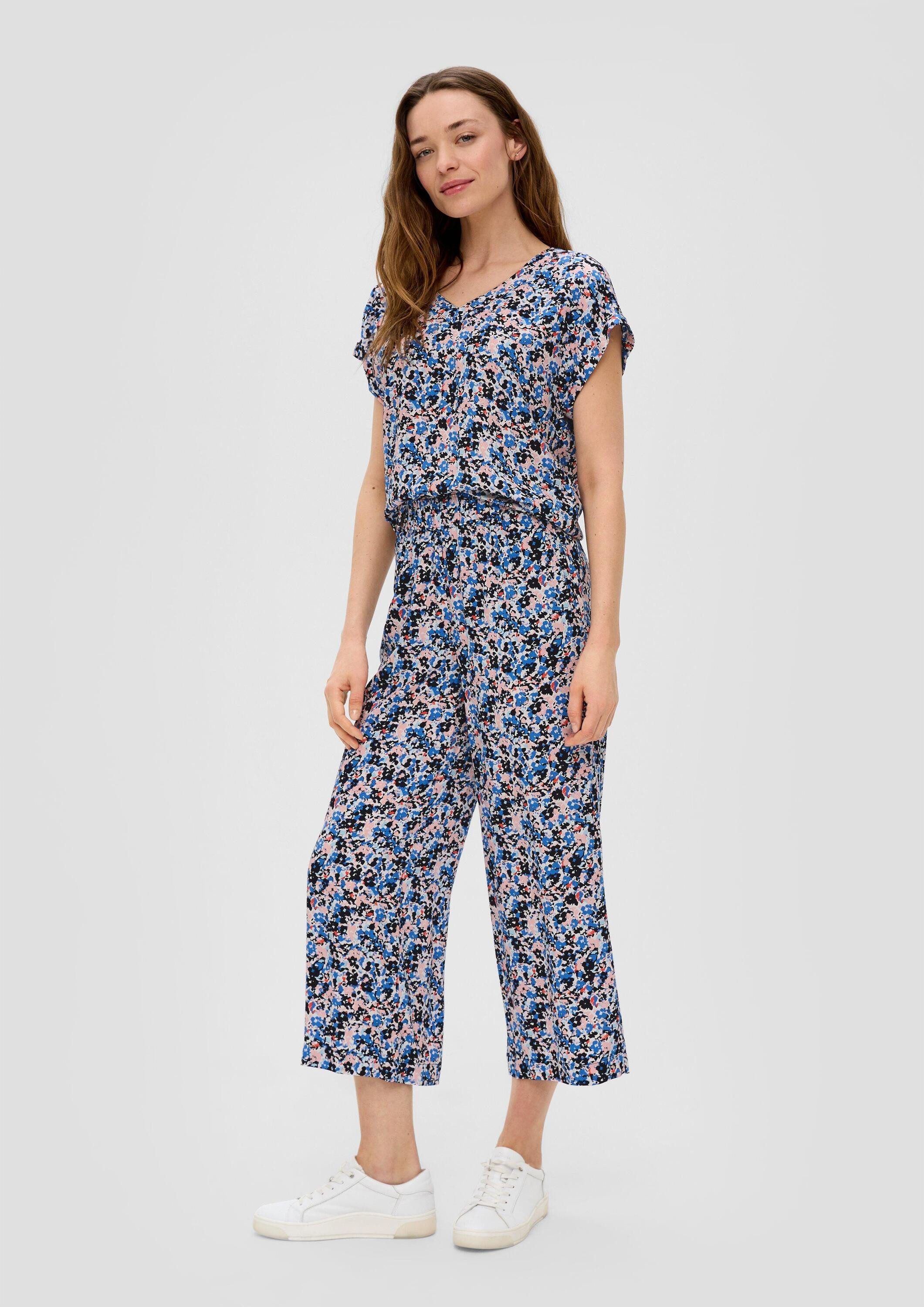 s.Oliver Culotte Hose Gemusterte Wide Leg-Hose aus reiner Viskose