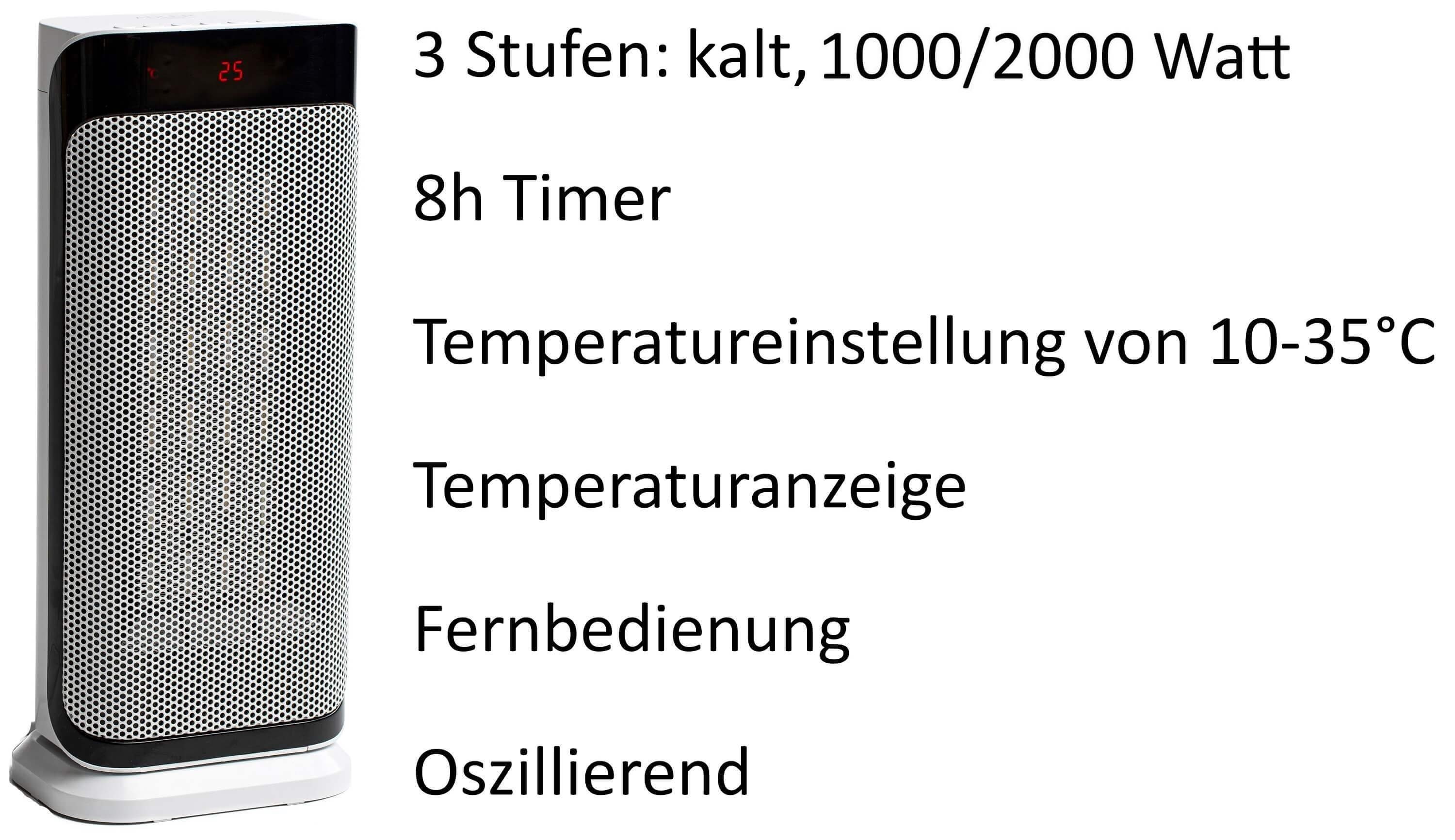 echos Keramikheizlüfter Eco-350, W, Fernbedienung, Temperaturanzeige, 2000 Oszillierend Kaltluftfunktion