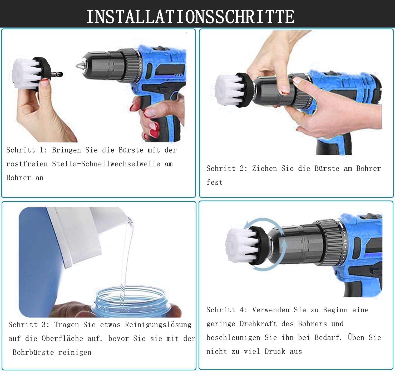 Set Bürste GelldG Akkuschrauber Körperbürstenaufsatz Bürstenaufsatz Stück, für 5 Bohrmaschine