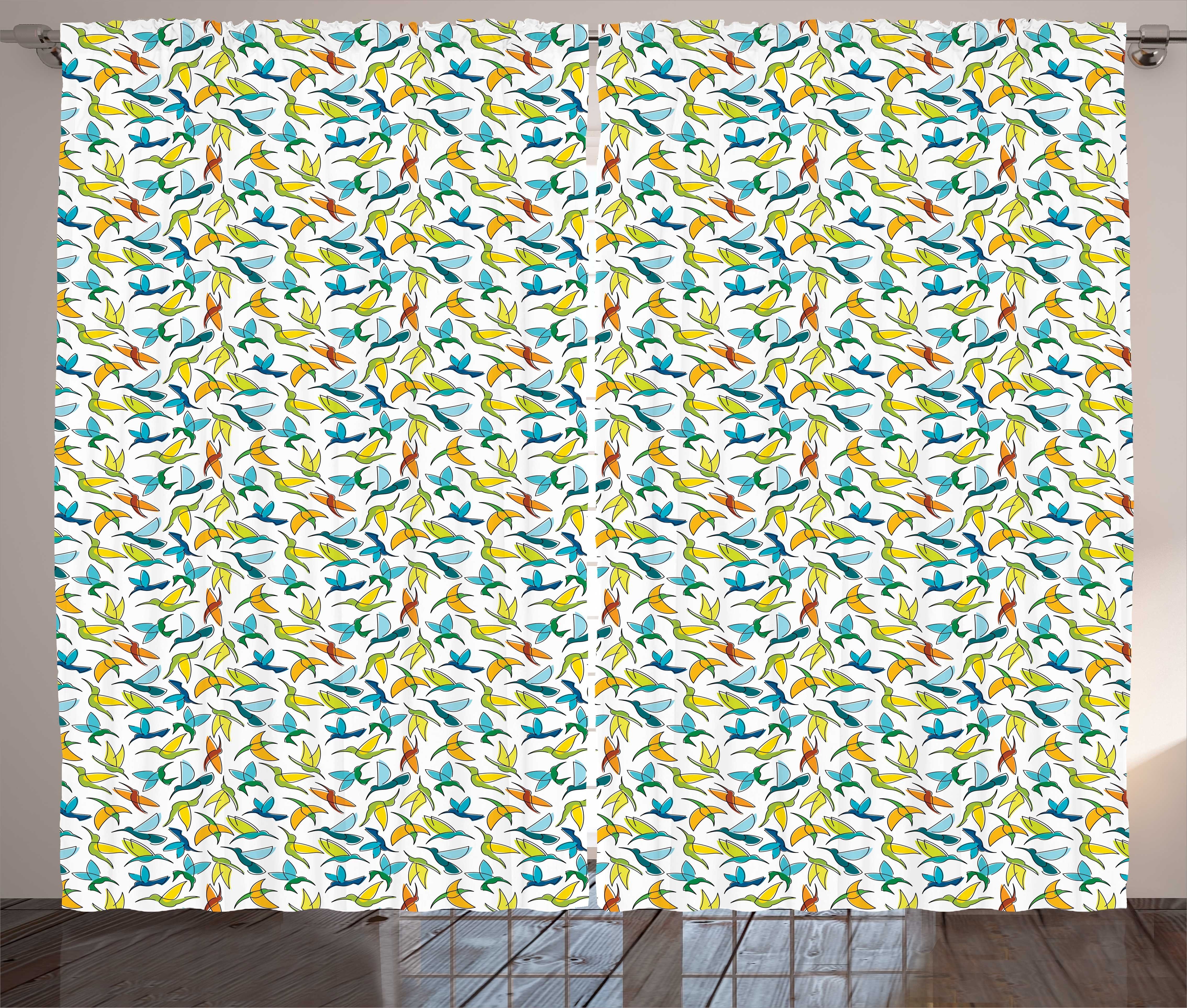 Haken, Kräuselband Vogel-Grafik Schlafzimmer Gardine mit Vorhang Schlaufen Abakuhaus, und Abstrakte Kolibri